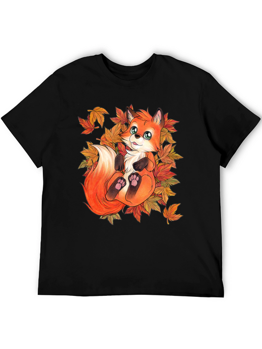 Cute Fox & Autumn Leaves Graphic T-Shirt