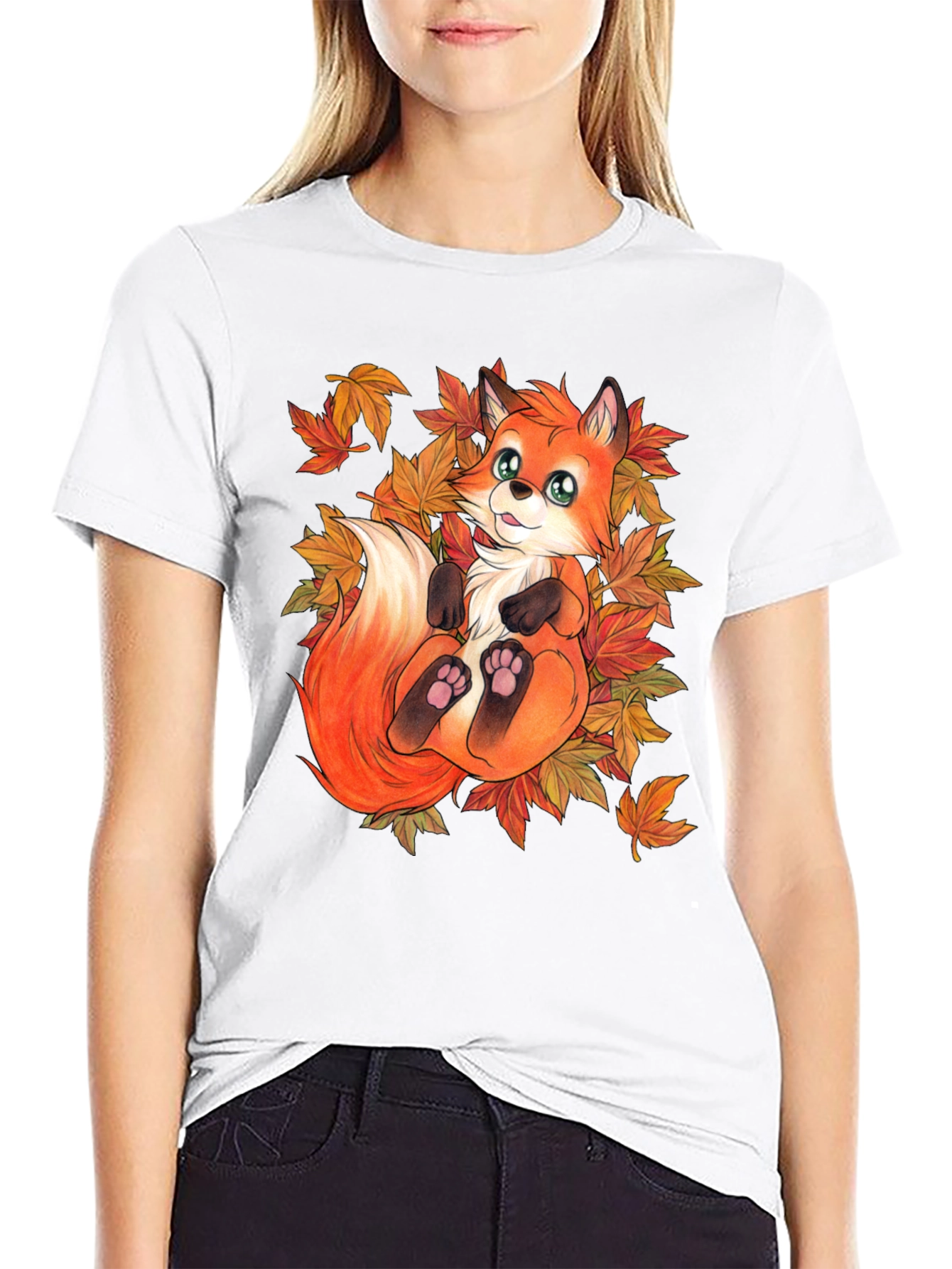 Cute Fox & Autumn Leaves Graphic T-Shirt