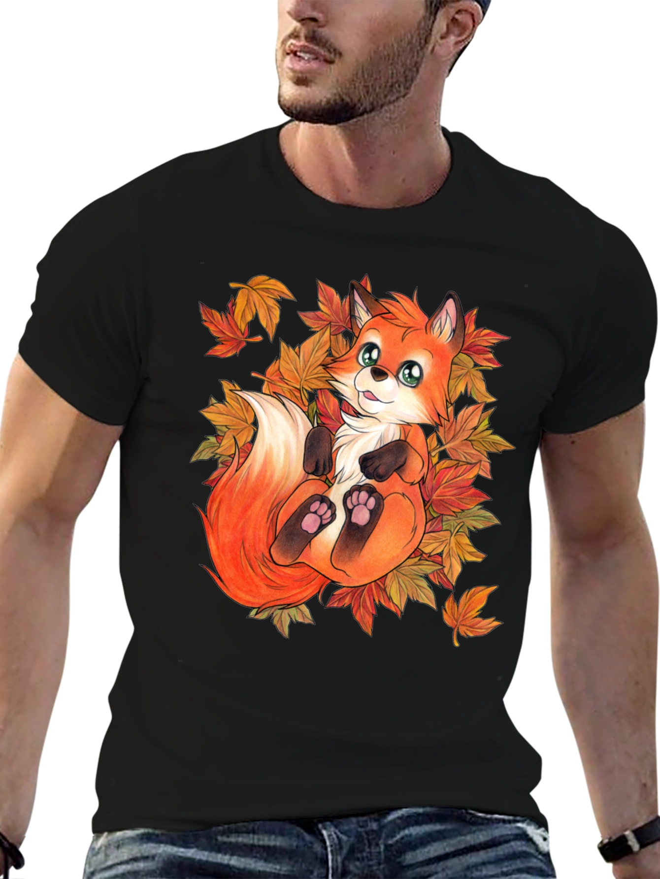 Cute Fox & Autumn Leaves Graphic T-Shirt