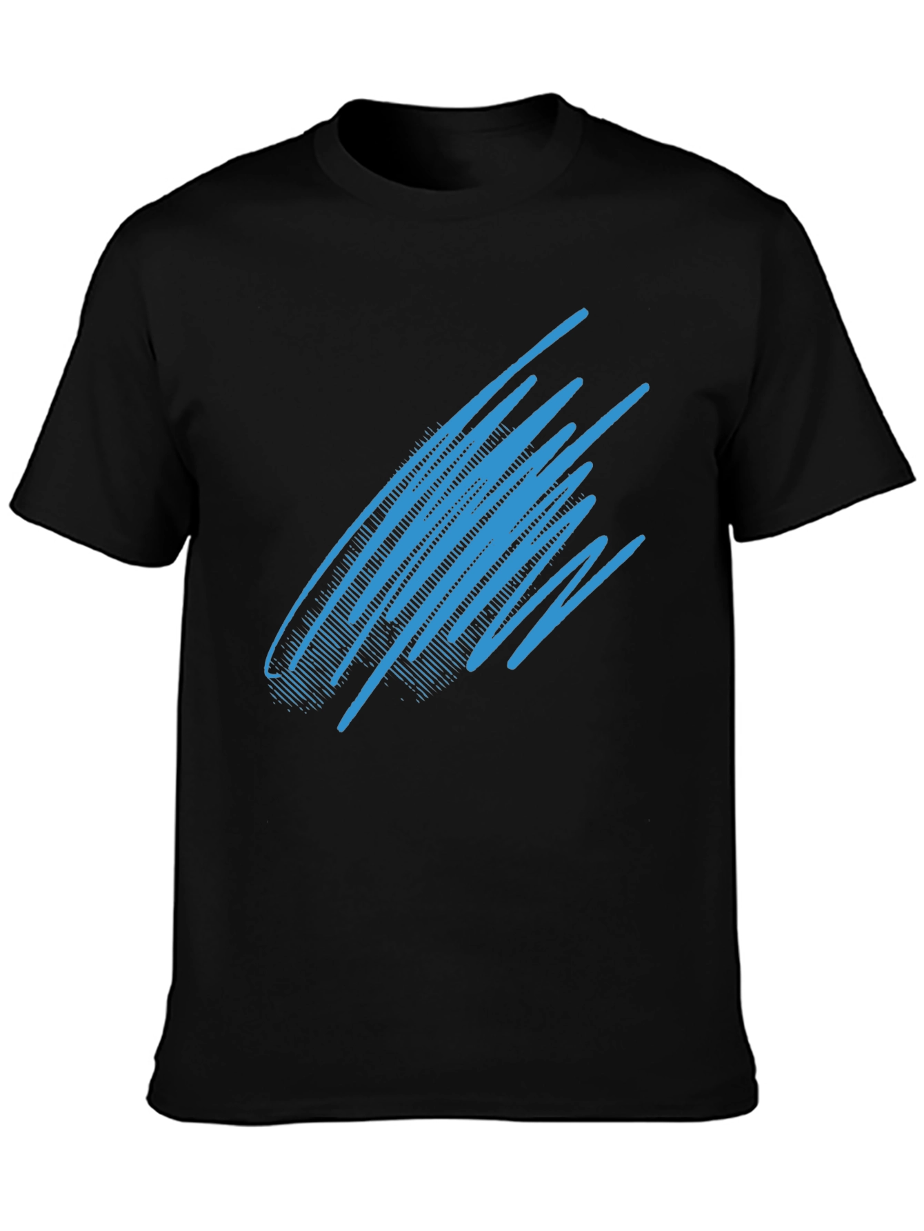 Abstract Blue Line Graphic Black T-Shirt