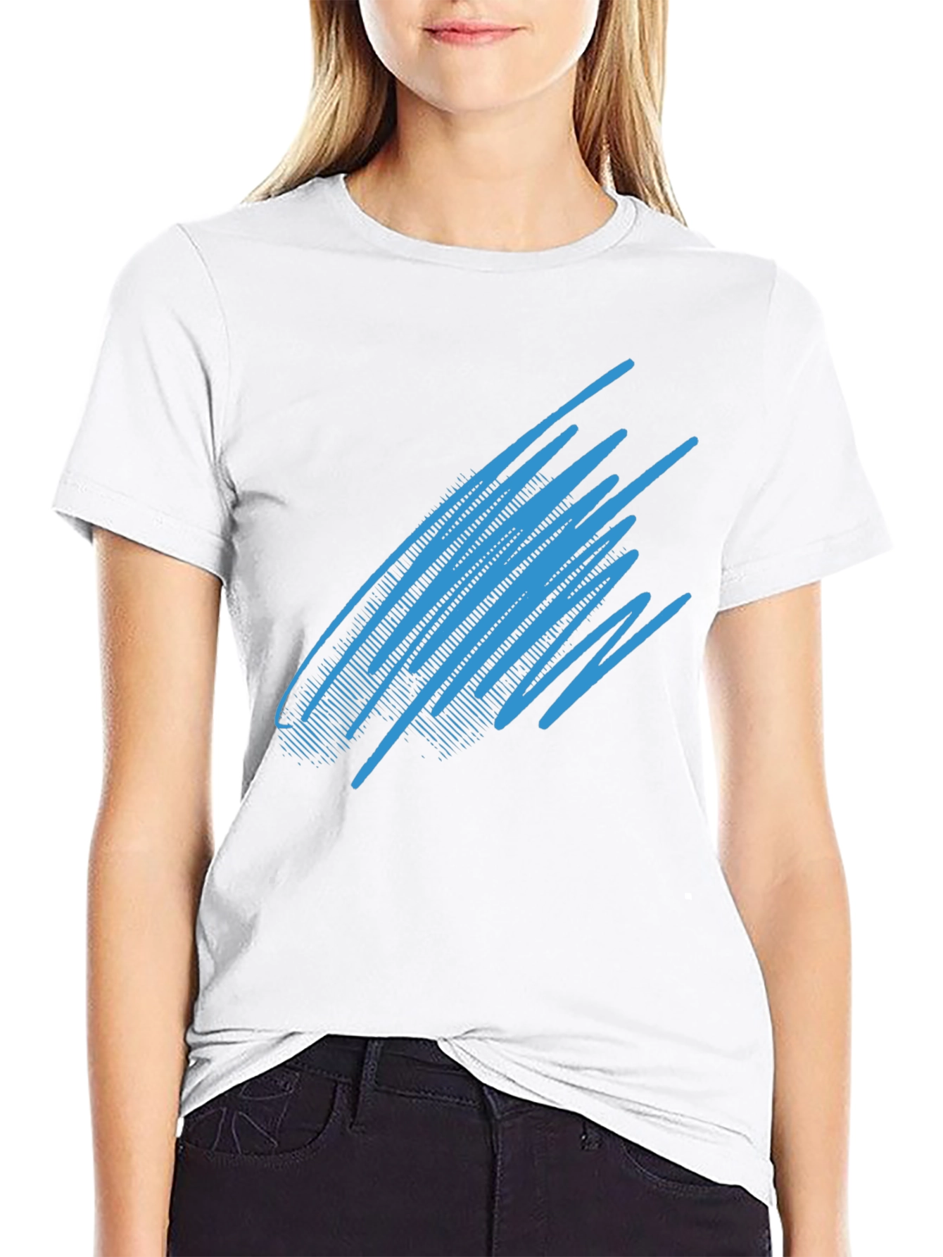 Abstract Blue Line Graphic Black T-Shirt