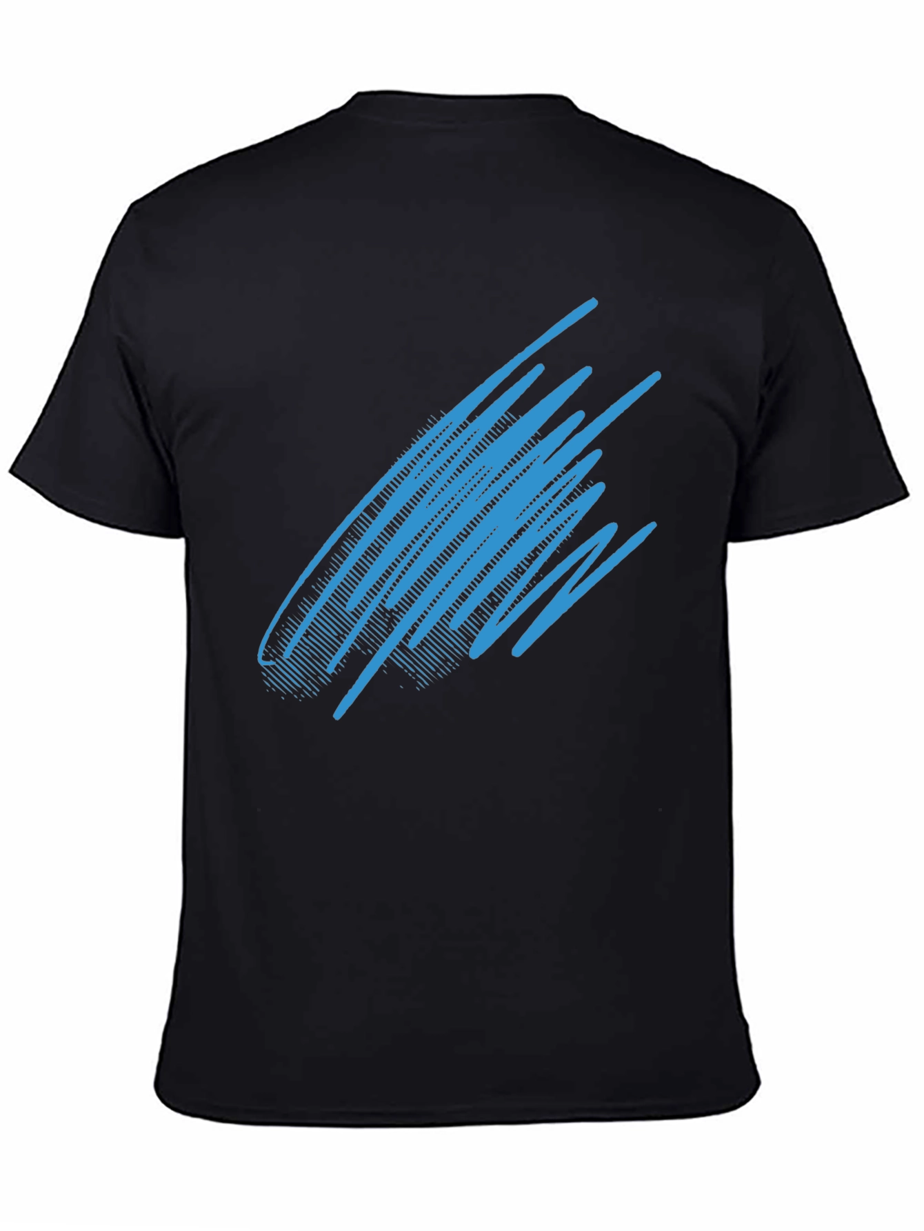 Abstract Blue Line Graphic Black T-Shirt