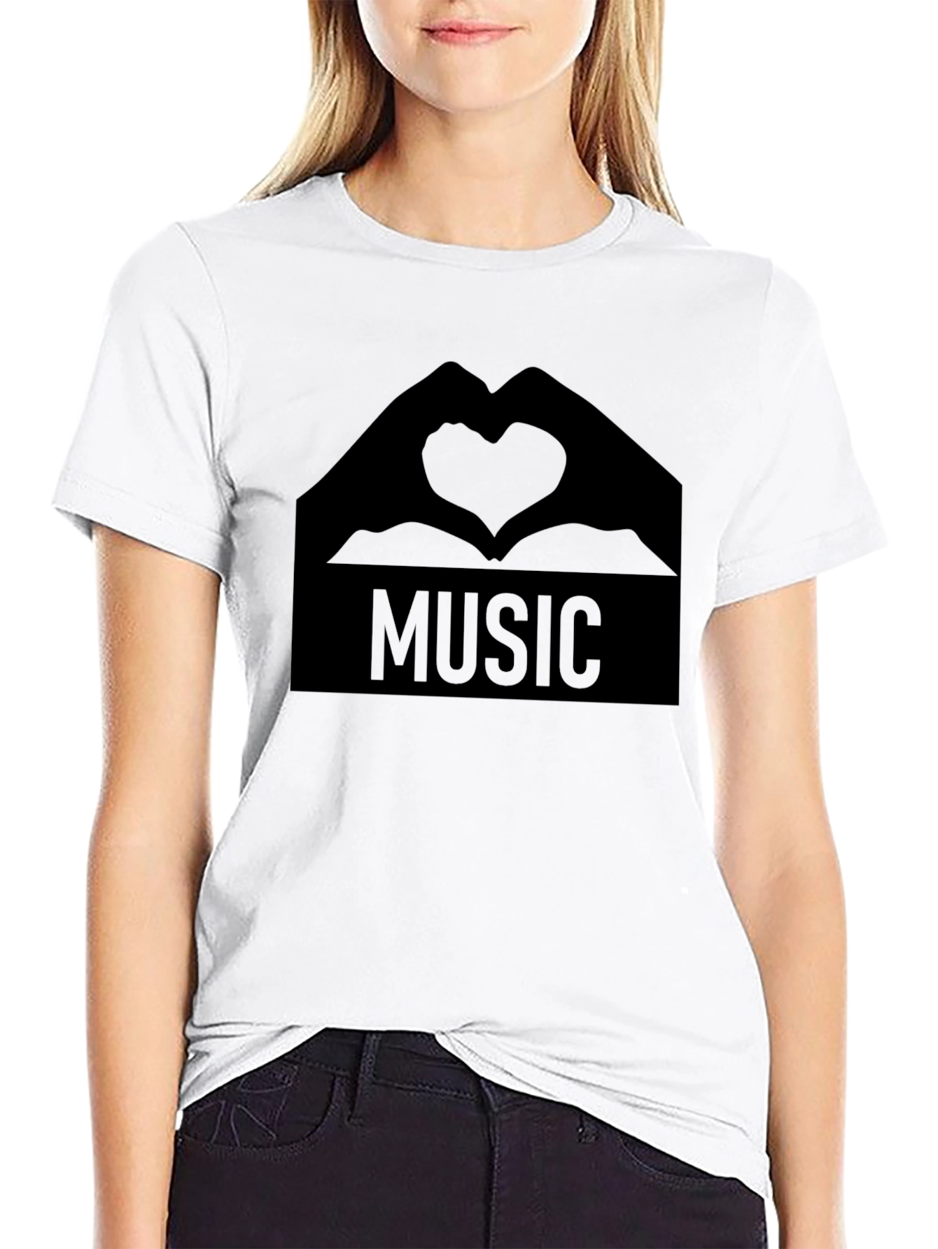 Music Heart Hands Graphic Tee - Stylish Black T-Shirt