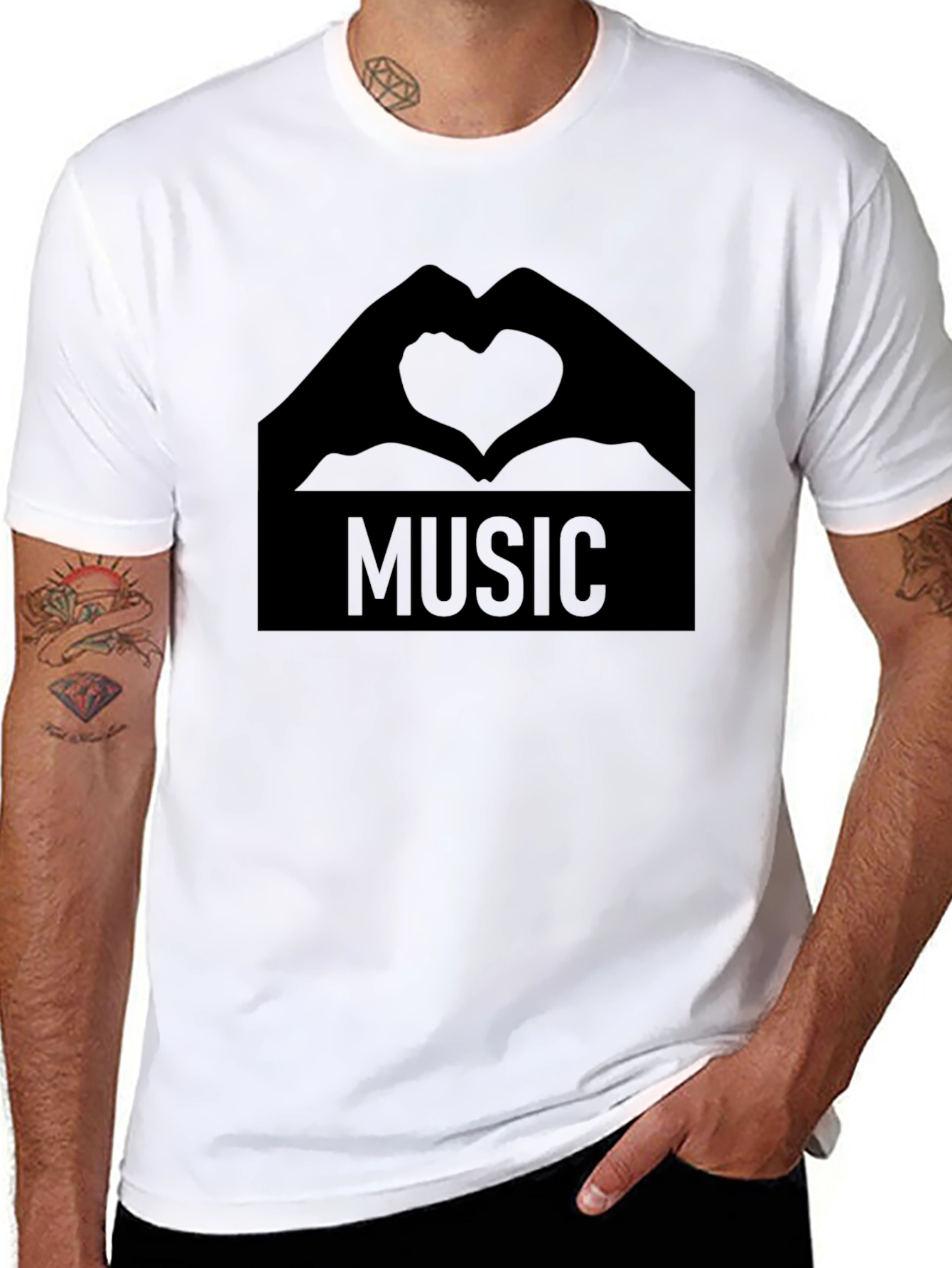 Music Heart Hands Graphic Tee - Stylish Black T-Shirt