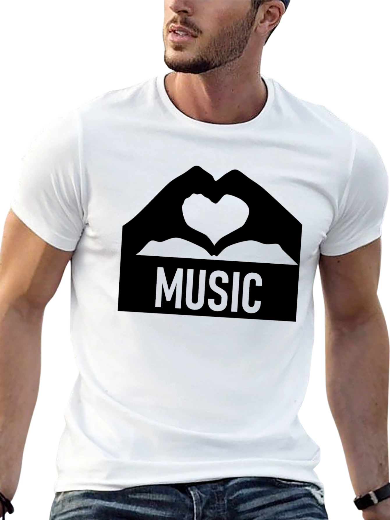 Music Heart Hands Graphic Tee - Stylish Black T-Shirt