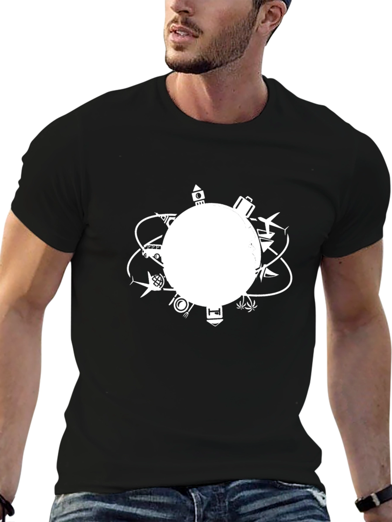 Globetrotter Tee: Travel Inspired Black T-Shirt