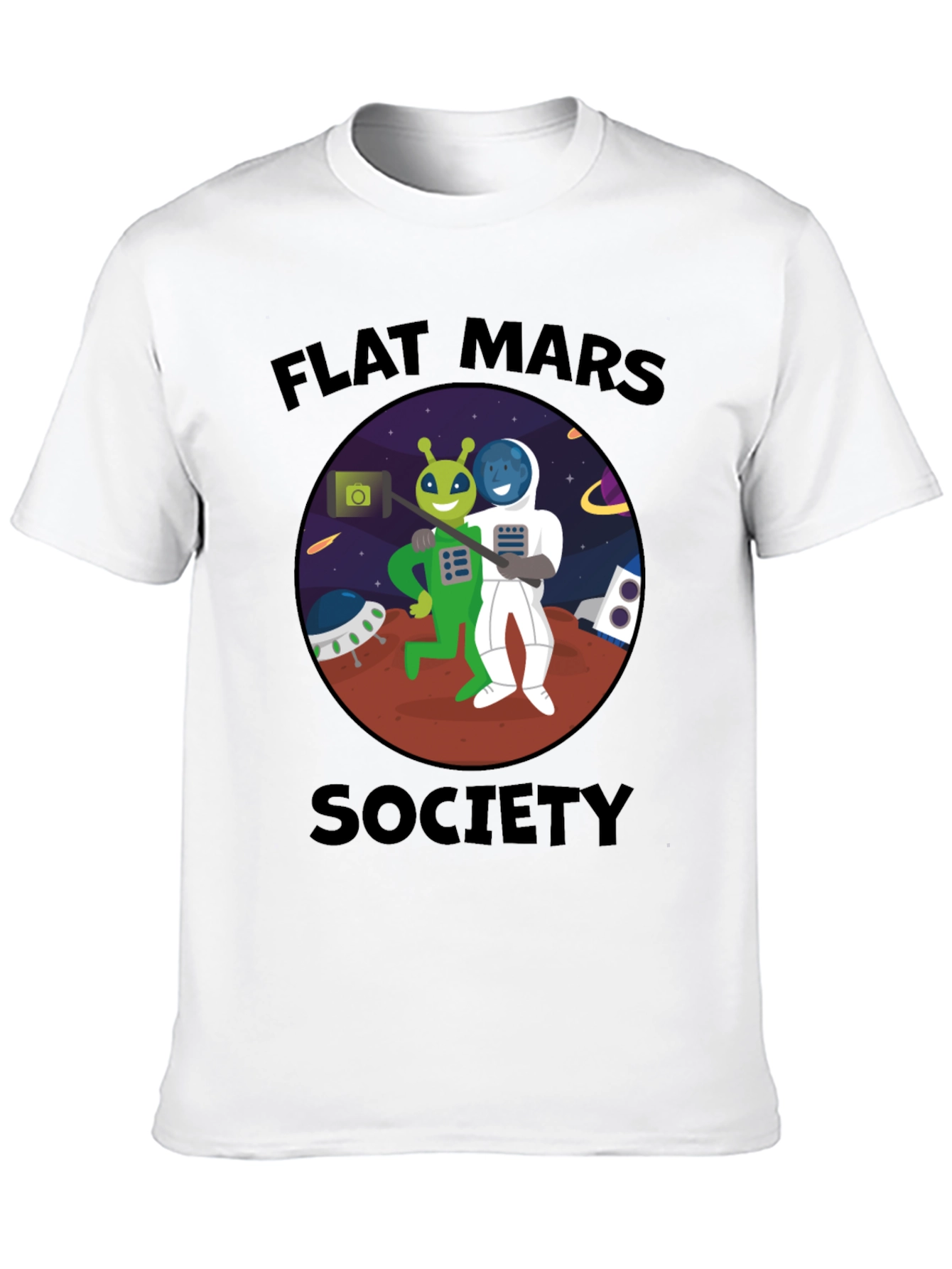 Flat Mars Society T-Shirt - Alien & Astronaut Selfie