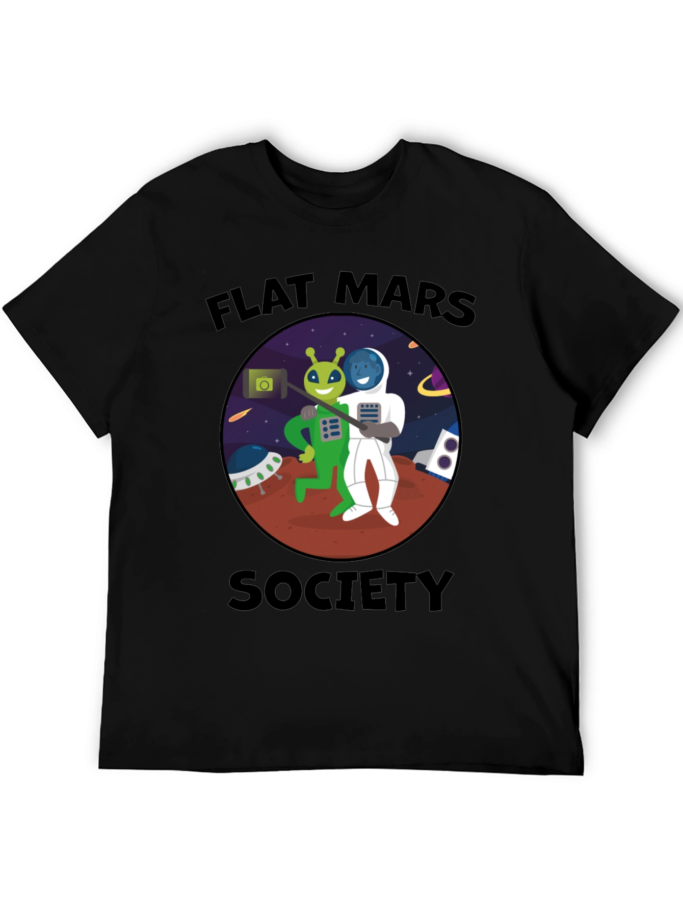 Flat Mars Society T-Shirt - Alien & Astronaut Selfie