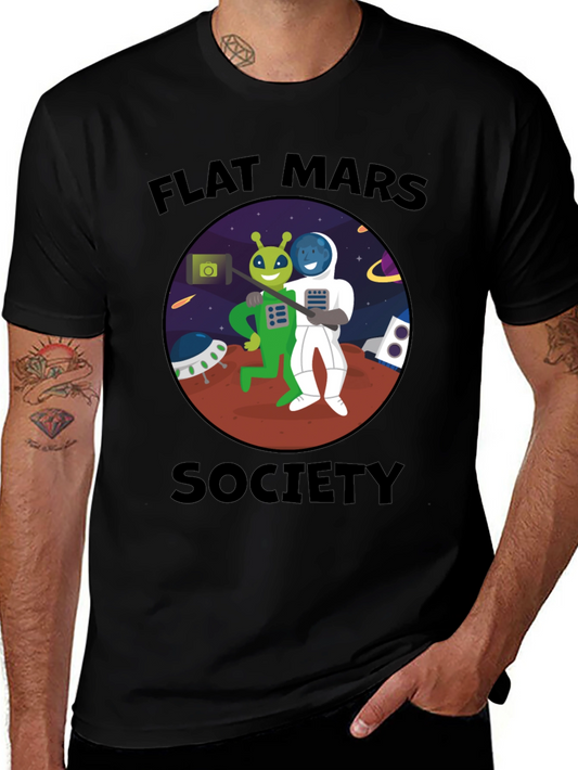 Flat Mars Society T-Shirt - Alien & Astronaut Selfie
