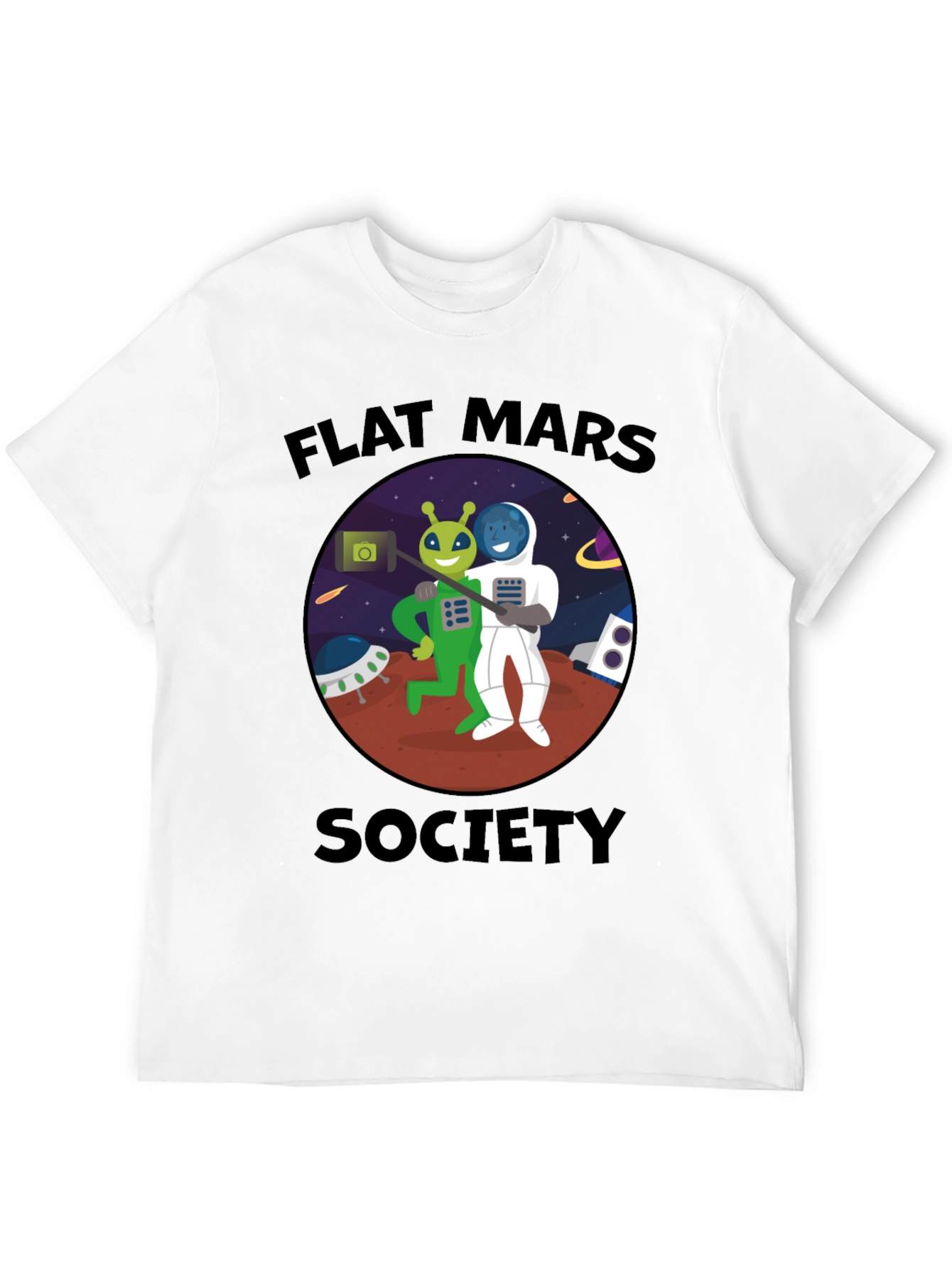 Flat Mars Society T-Shirt - Alien & Astronaut Selfie