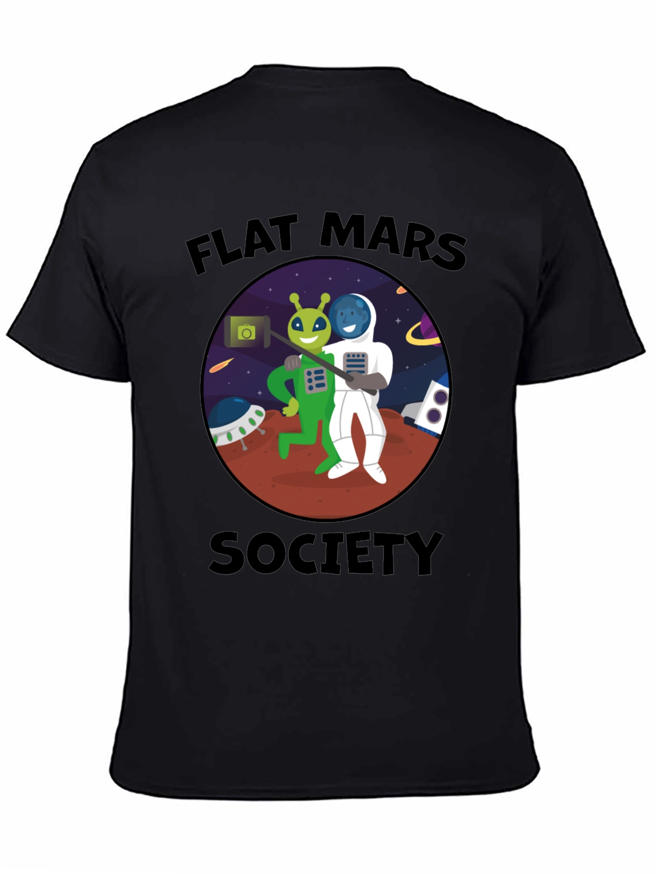 Flat Mars Society T-Shirt - Alien & Astronaut Selfie
