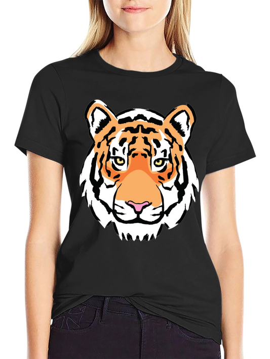 Tiger Face Graphic Print Black T-Shirt