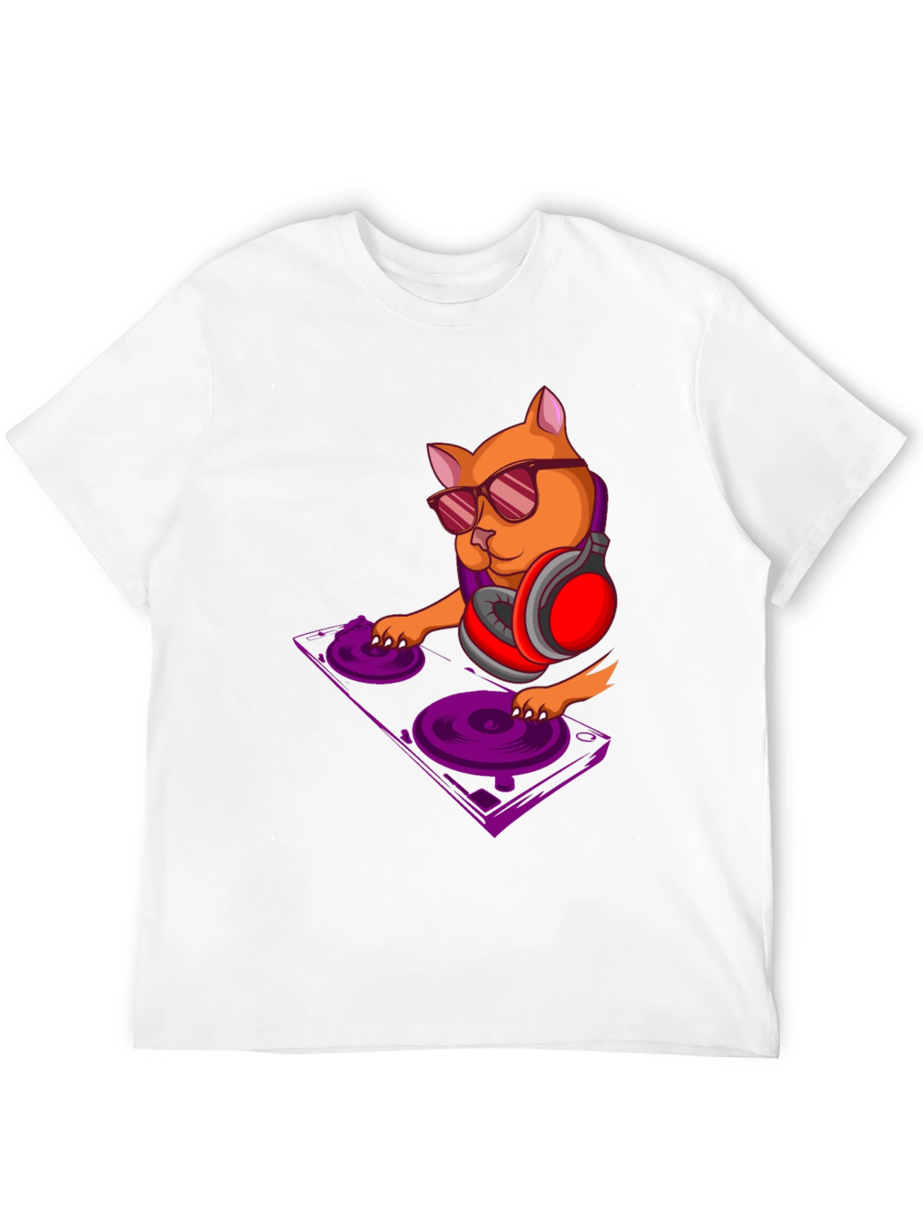 DJ Cat Graphic Tee - Trendy Black T-Shirt