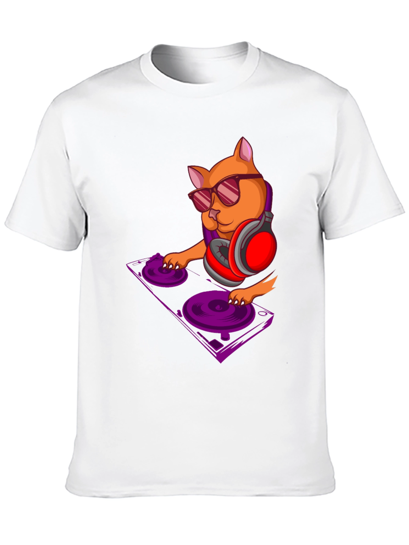 DJ Cat Graphic Tee - Trendy Black T-Shirt