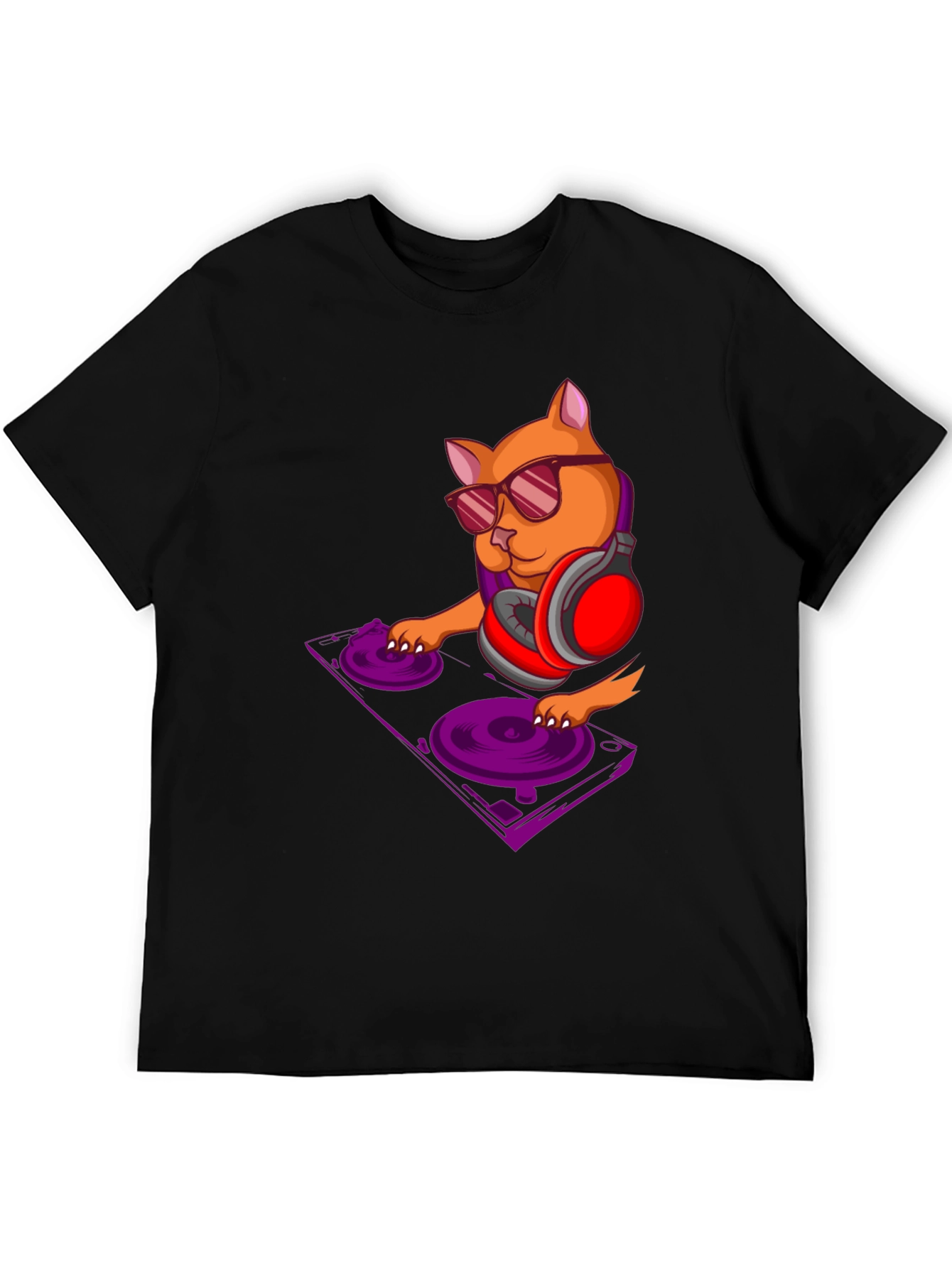 DJ Cat Graphic Tee - Trendy Black T-Shirt