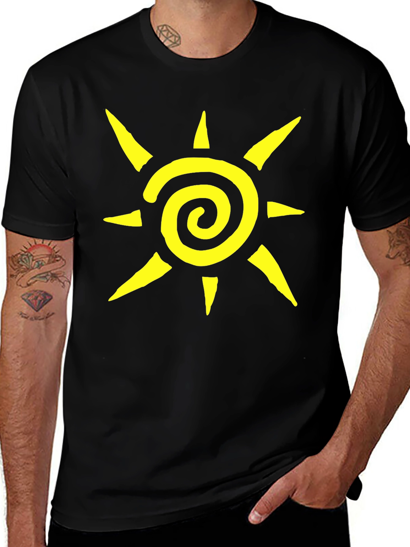 Spiral Sun Graphic Tee - Casual Black T-Shirt
