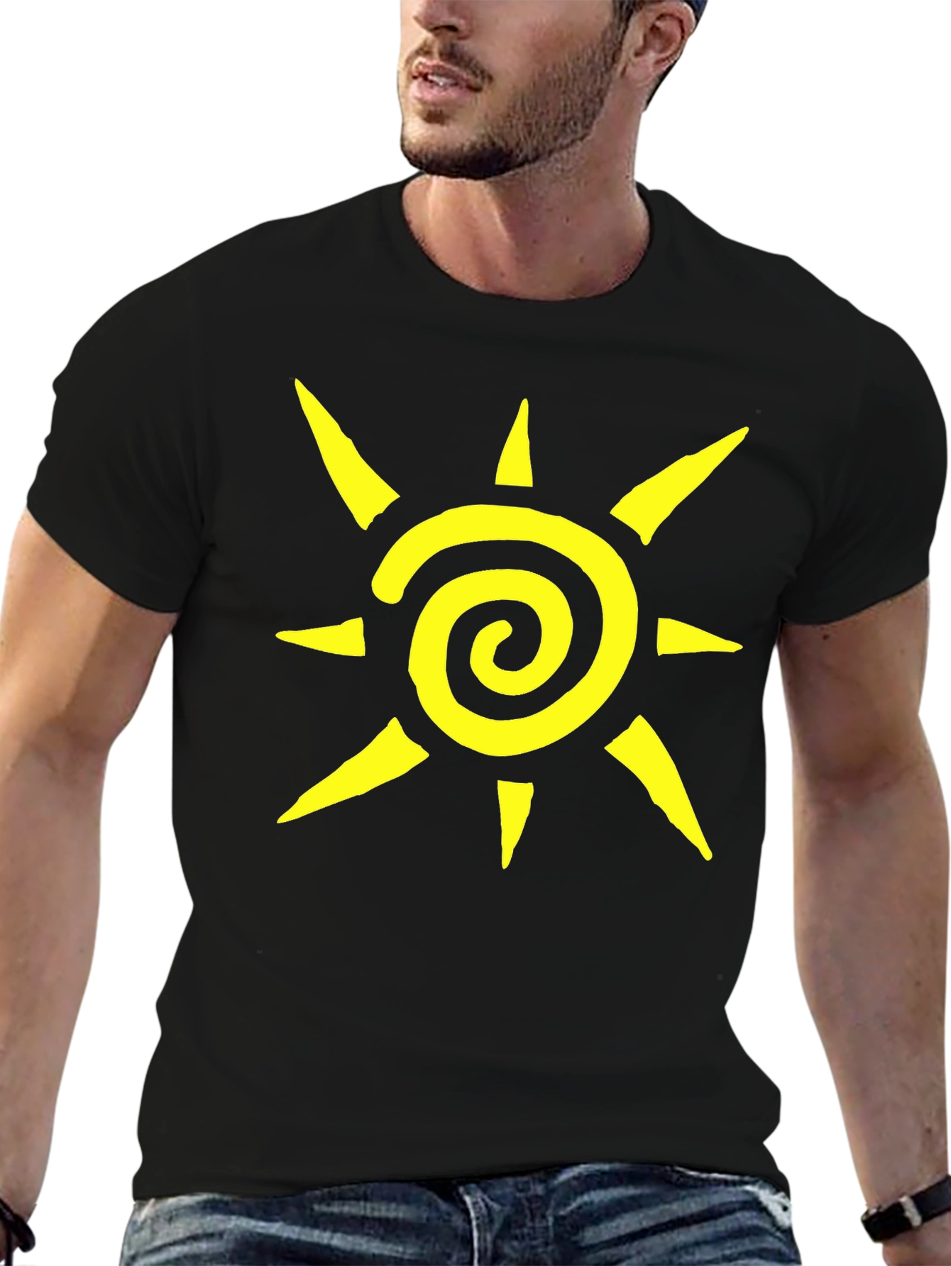 Spiral Sun Graphic Tee - Casual Black T-Shirt