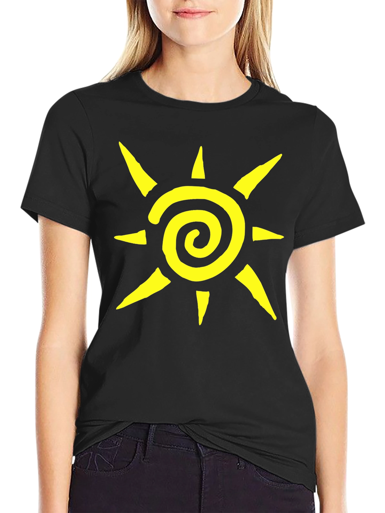 Spiral Sun Graphic Tee - Casual Black T-Shirt