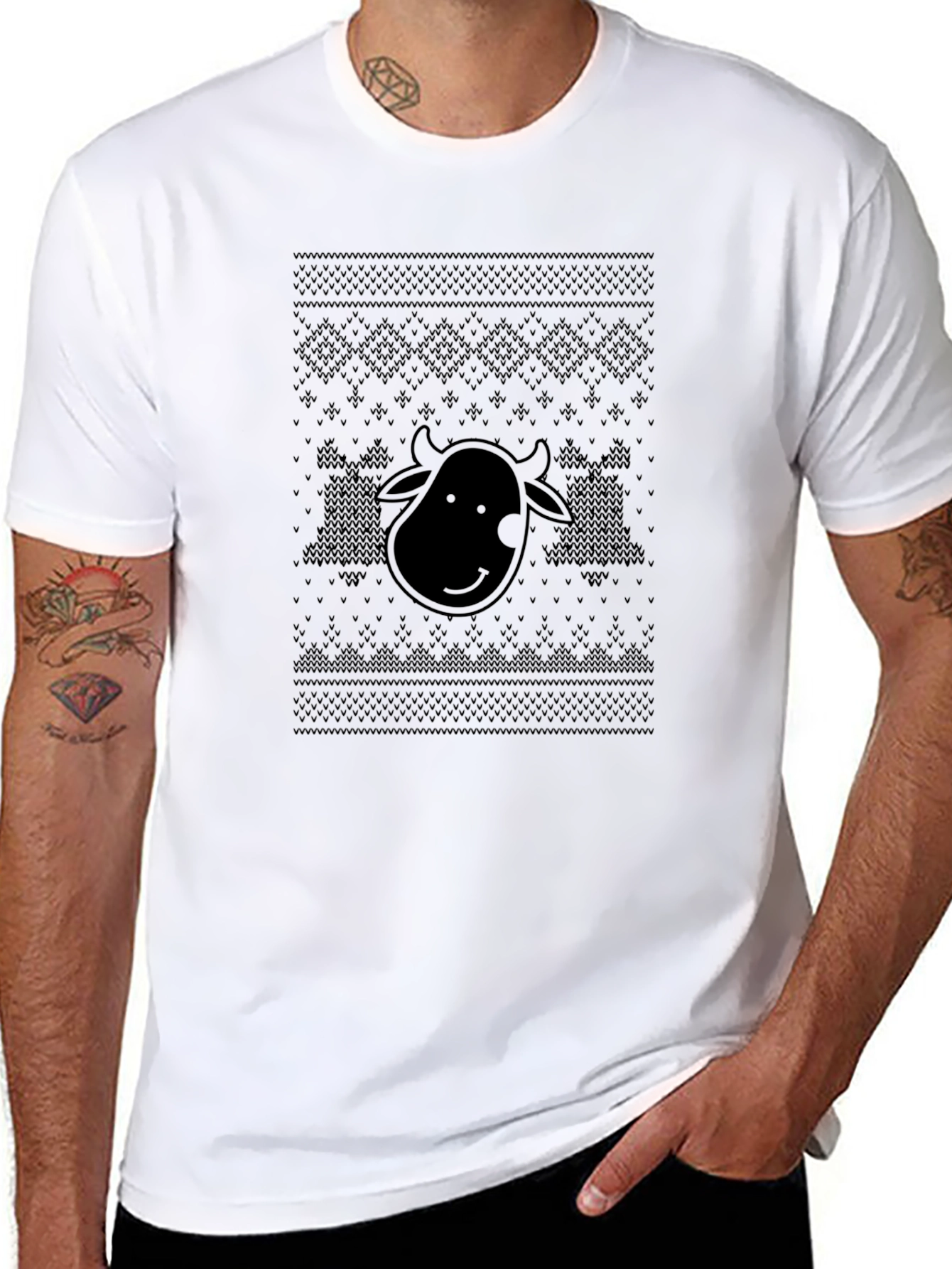 Cow Ugly Christmas Sweater Black T-Shirt