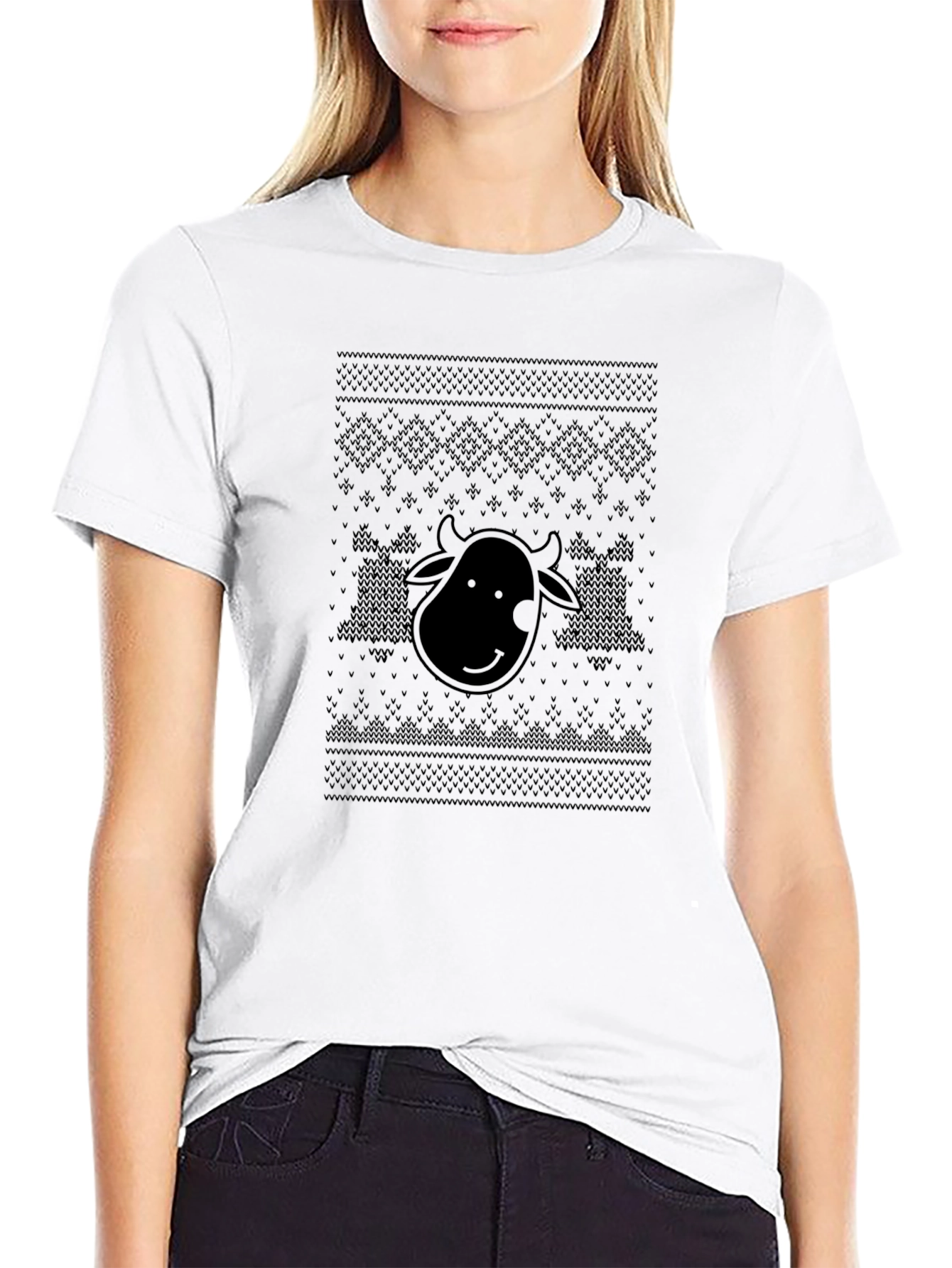 Cow Ugly Christmas Sweater Black T-Shirt