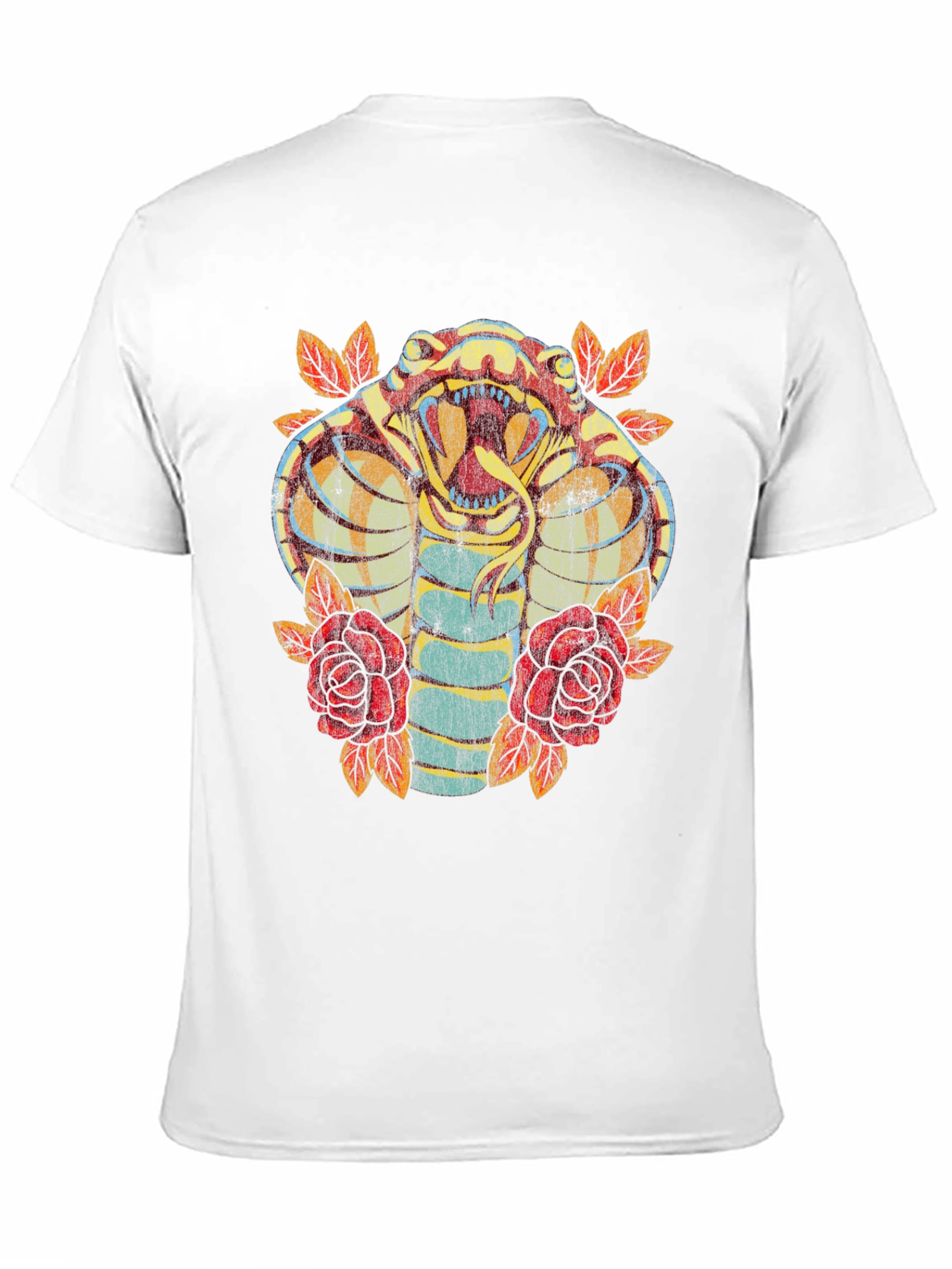 Cobra Snake & Roses Graphic Print Black T-Shirt