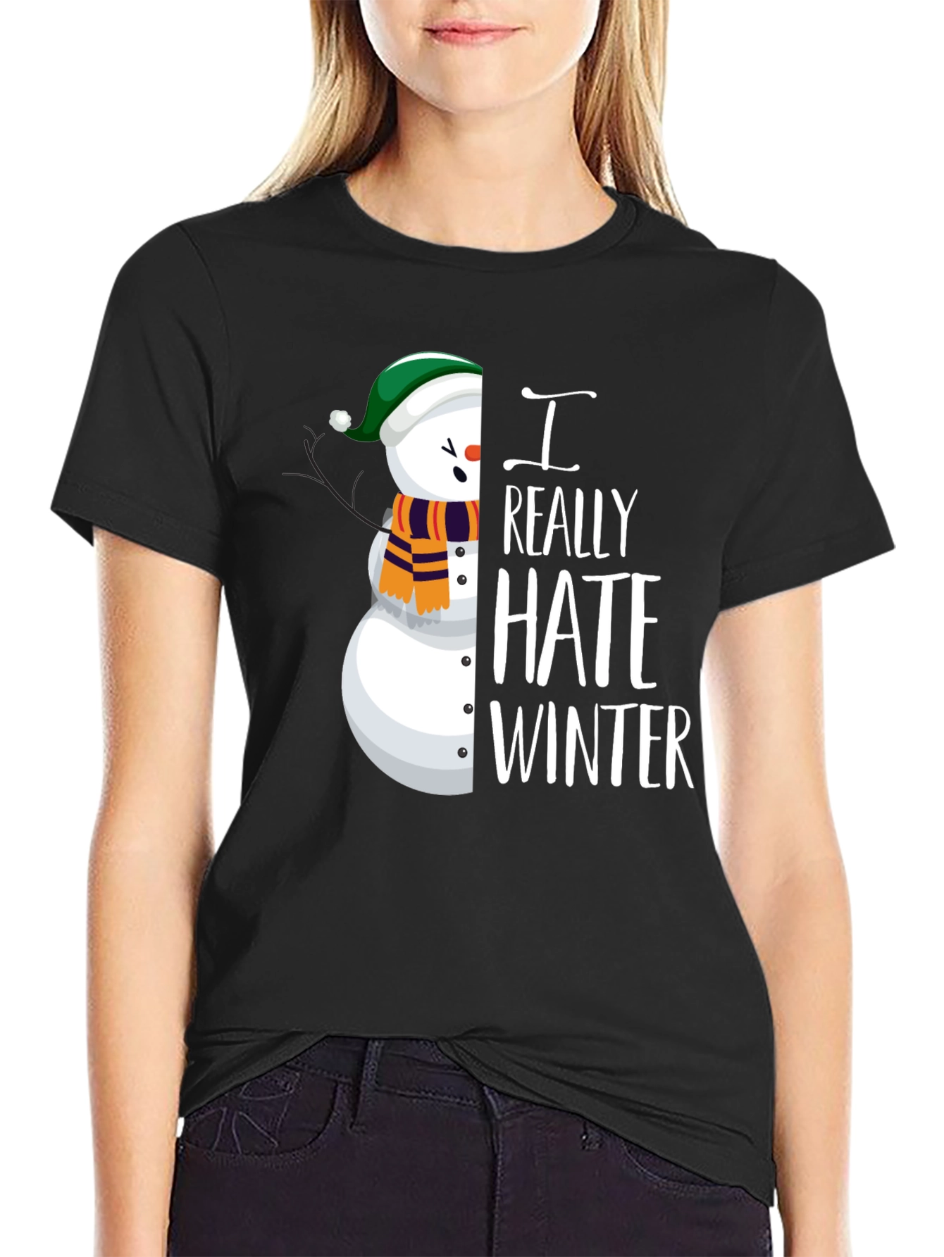 I Really Hate Winter Snowman Graphic Tee