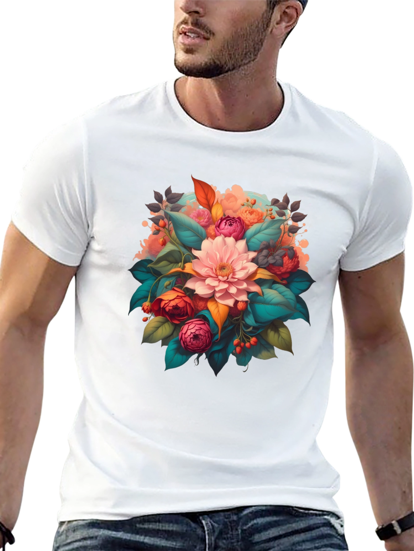 Floral Bouquet Graphic Print Black T-Shirt