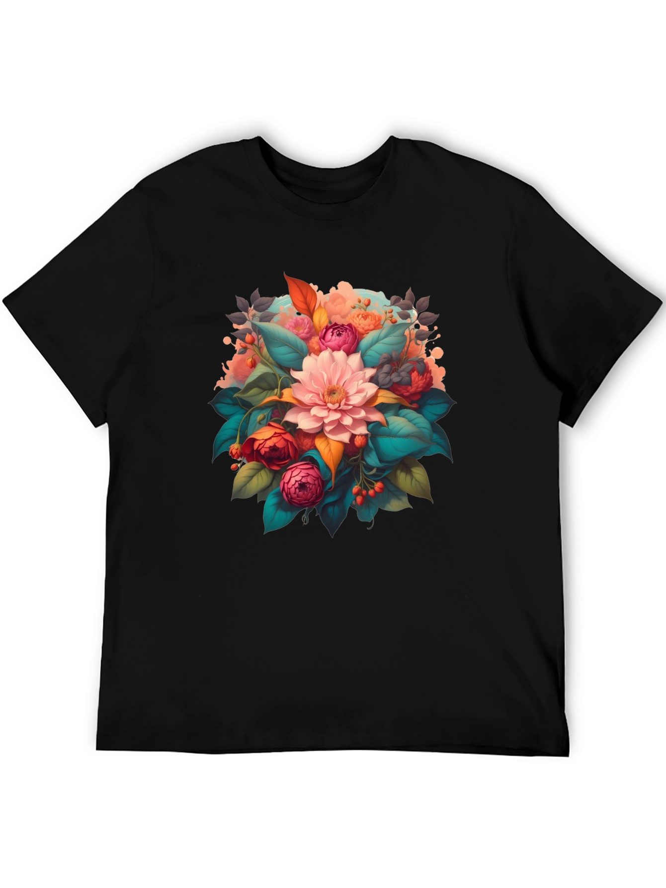 Floral Bouquet Graphic Print Black T-Shirt