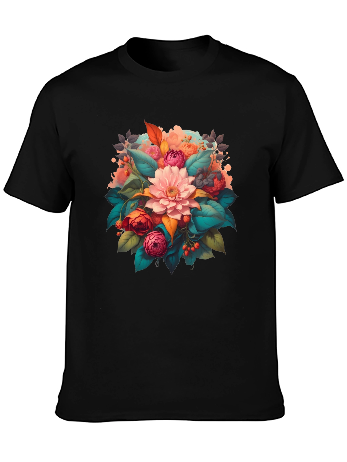 Floral Bouquet Graphic Print Black T-Shirt