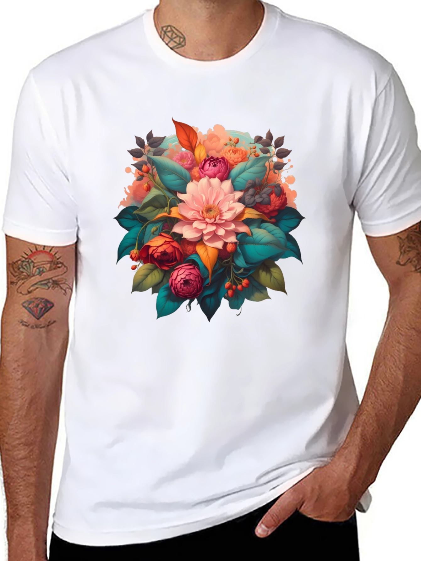 Floral Bouquet Graphic Print Black T-Shirt