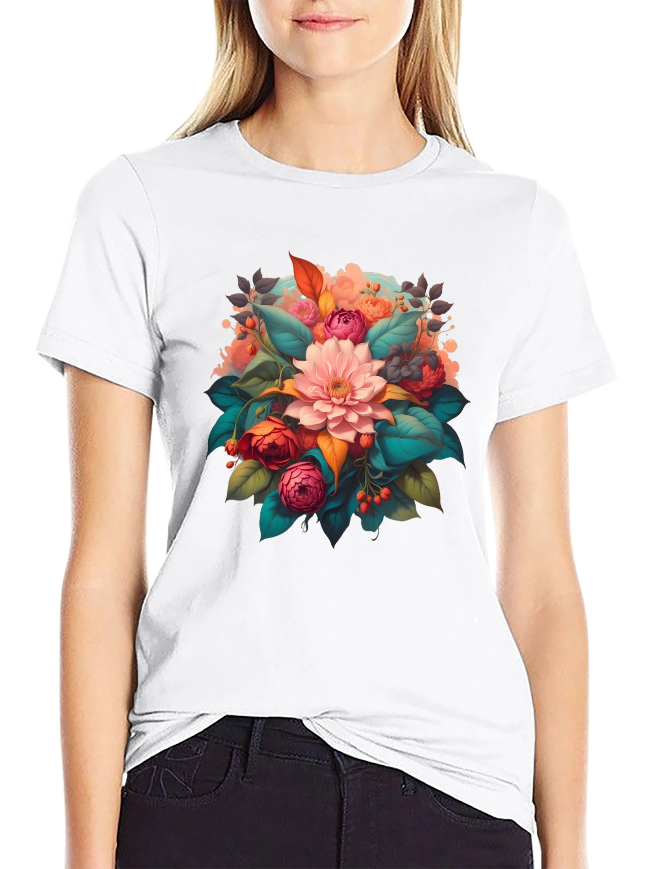 Floral Bouquet Graphic Print Black T-Shirt