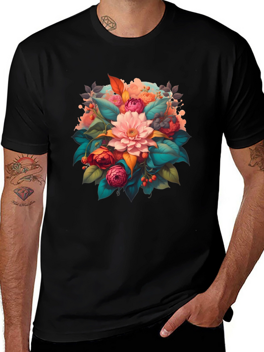 Floral Bouquet Graphic Print Black T-Shirt
