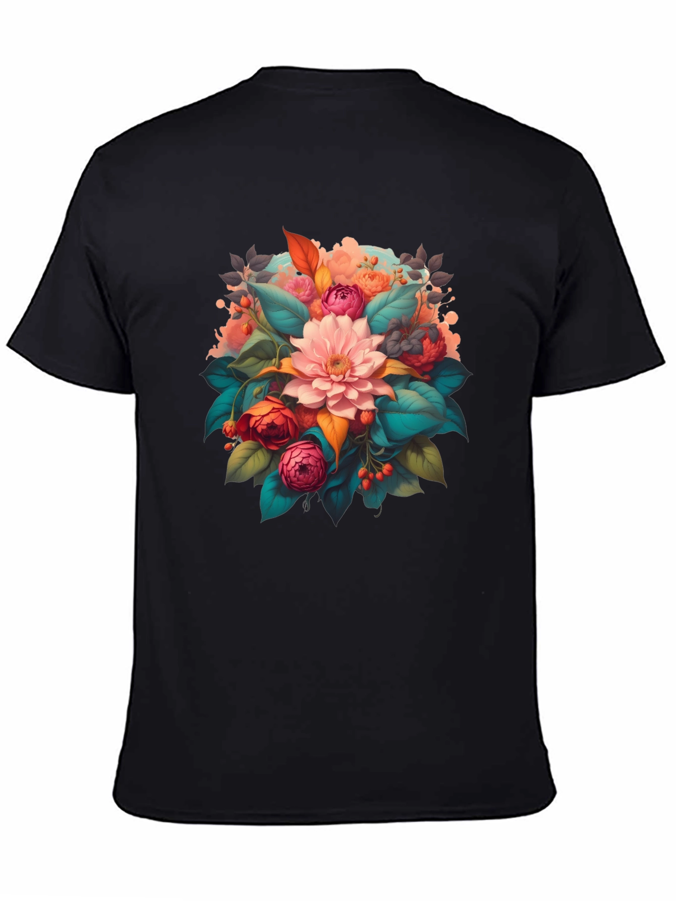 Floral Bouquet Graphic Print Black T-Shirt