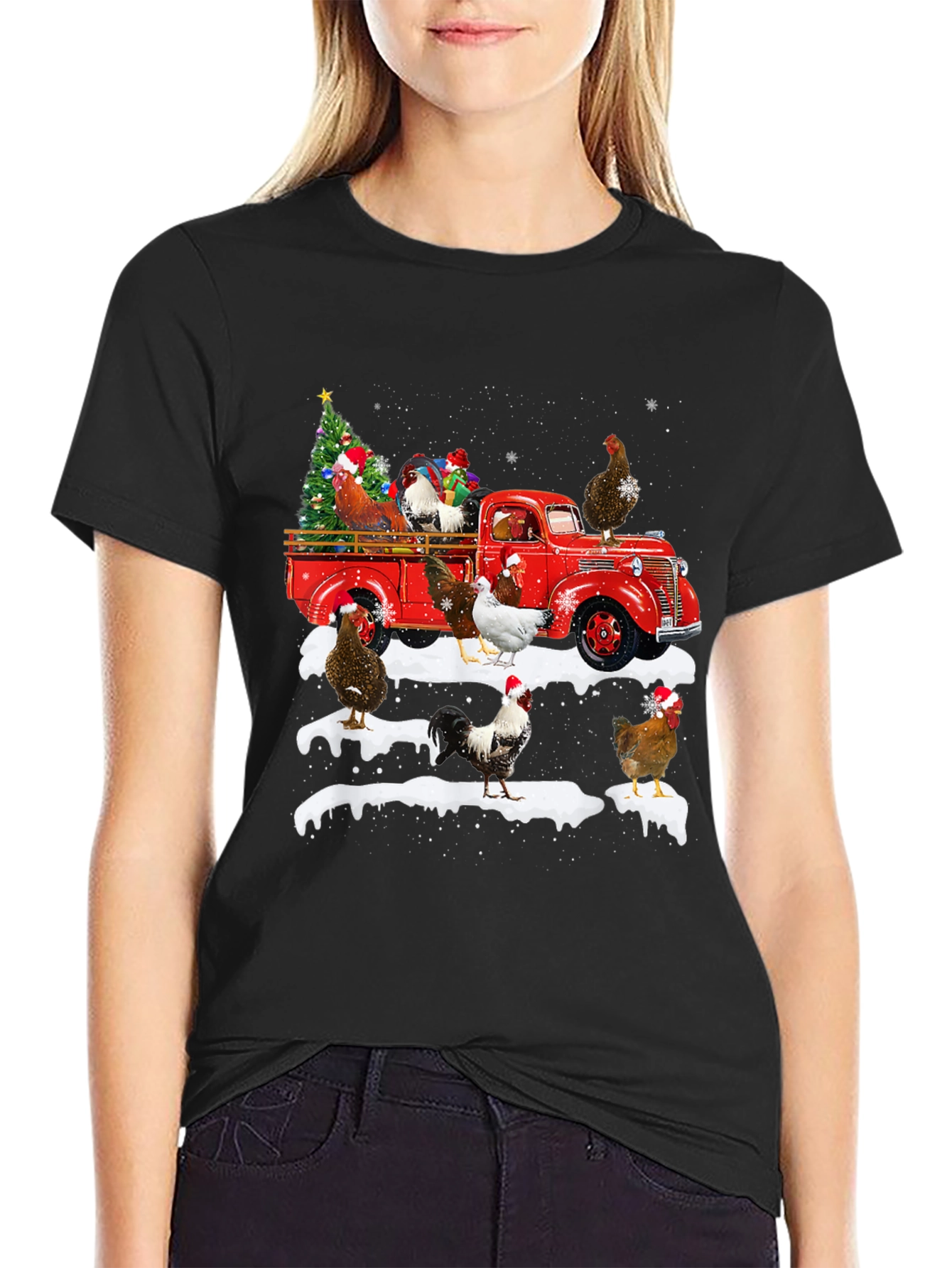 Christmas Chicken Truck Graphic Tee