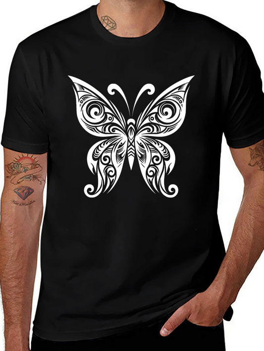 Butterfly Tattoo Style Graphic Tee - Black Cotton Blend