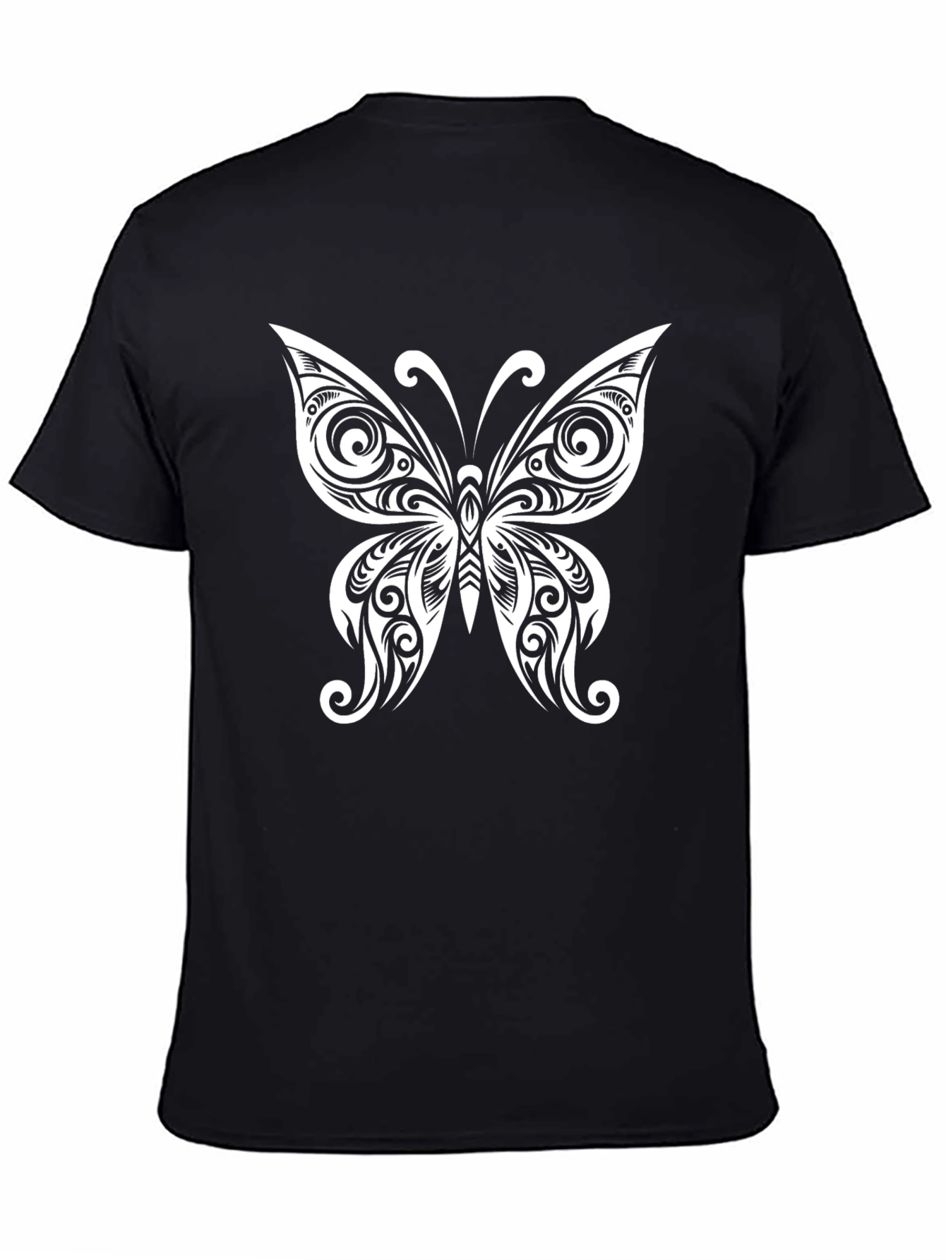 Butterfly Tattoo Style Graphic Tee - Black Cotton Blend