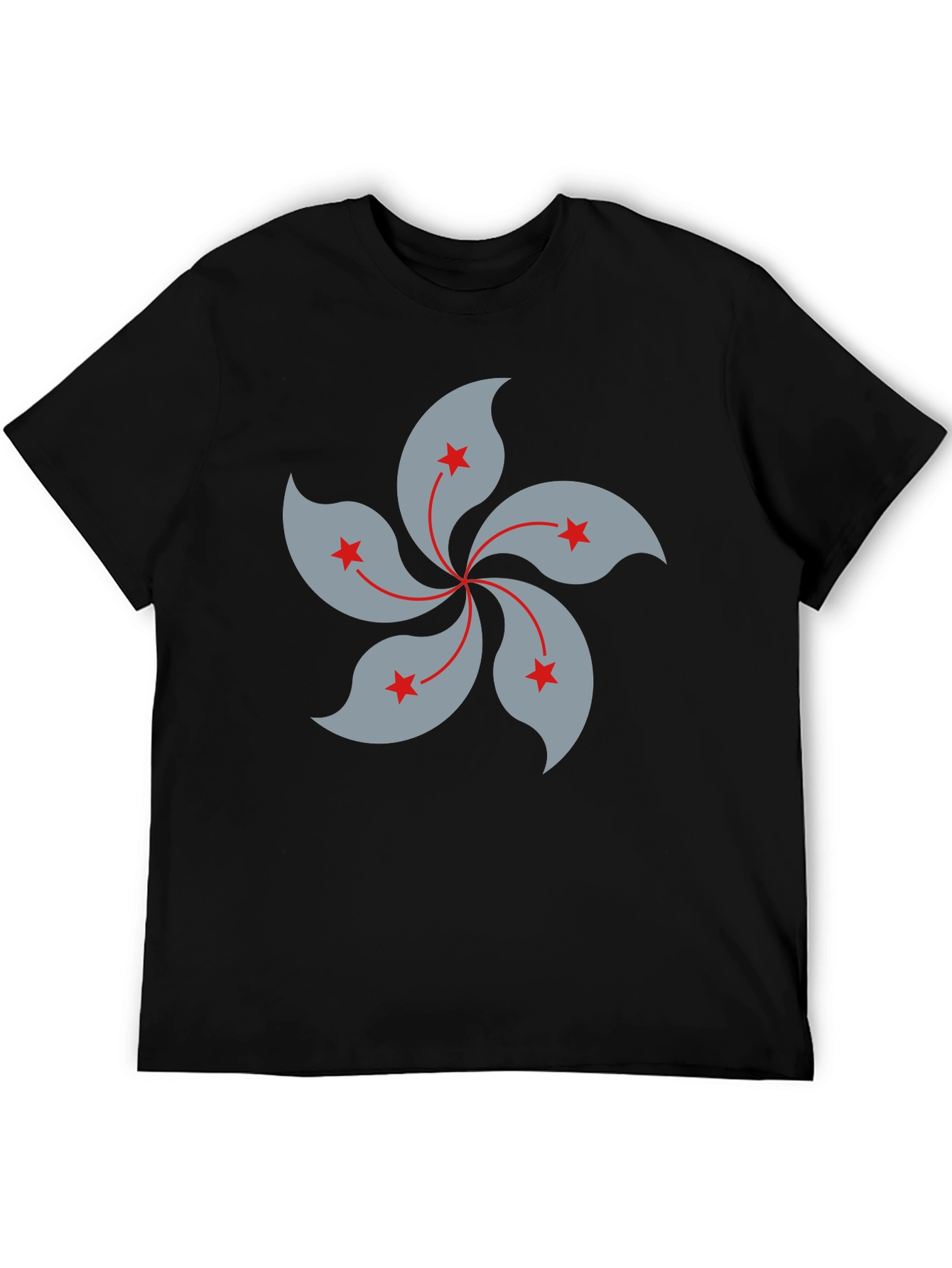 Black T-Shirt with Hong Kong Bauhinia Flower Design