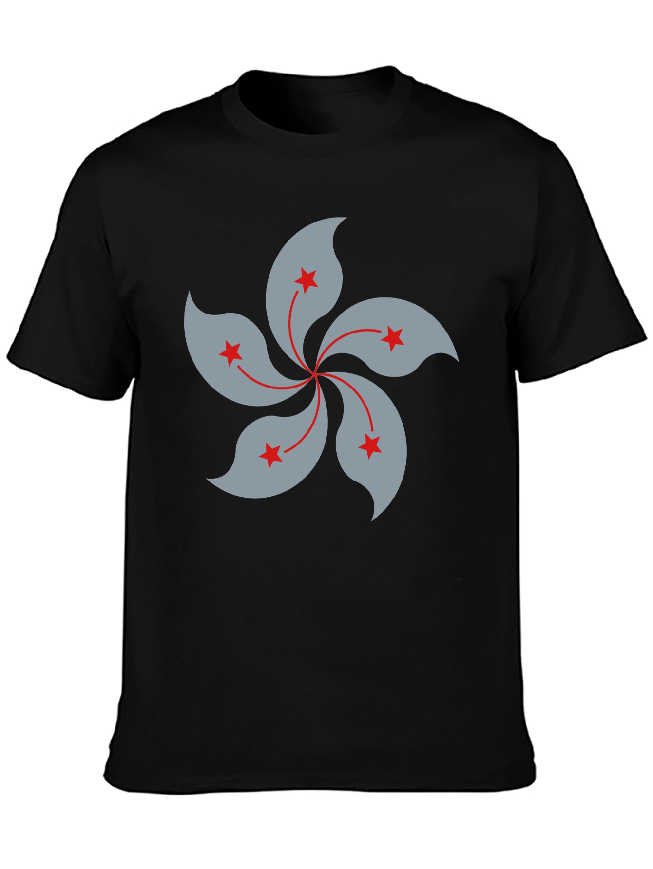 Black T-Shirt with Hong Kong Bauhinia Flower Design