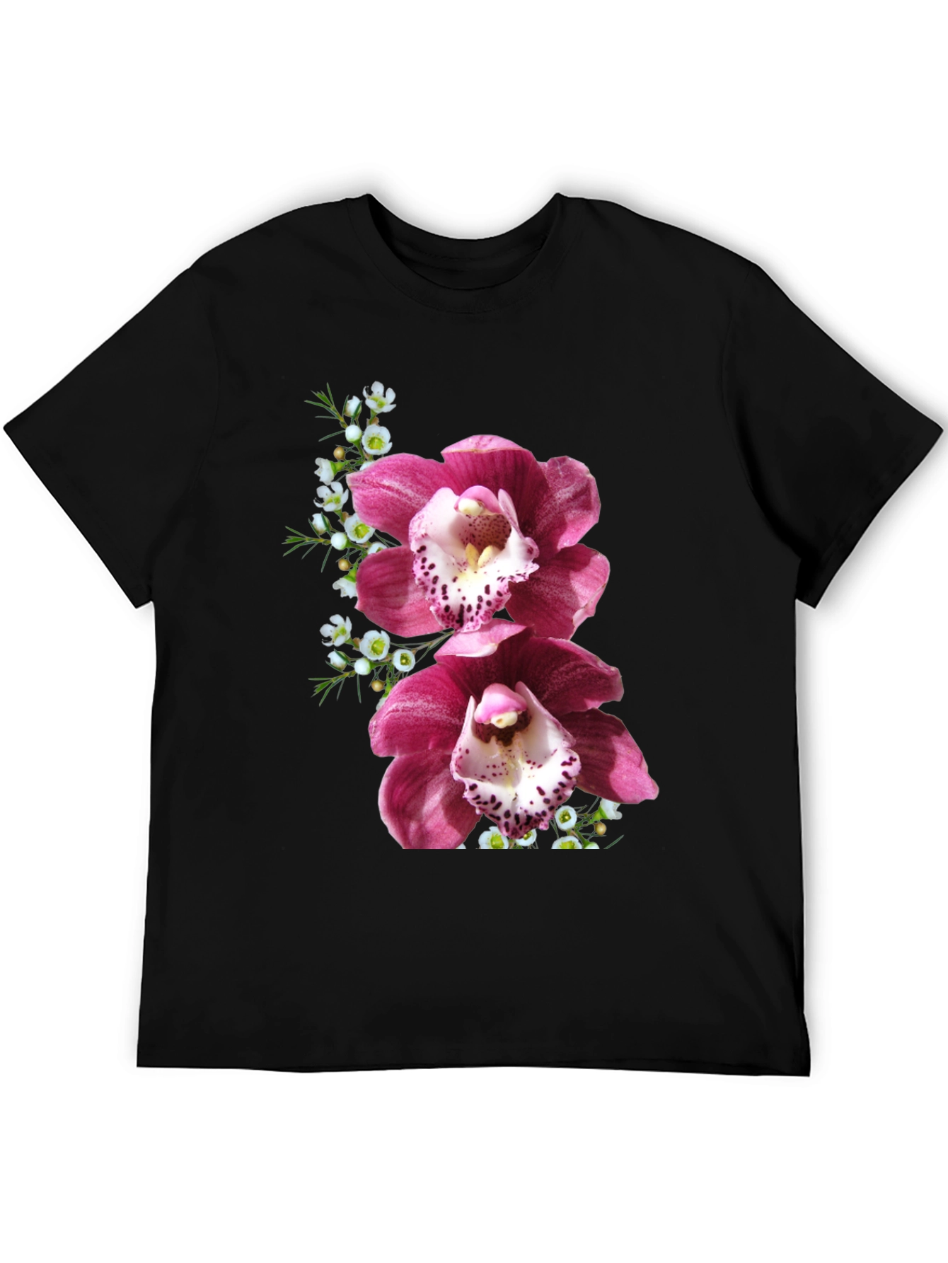Floral Orchid Print T-Shirt - Black