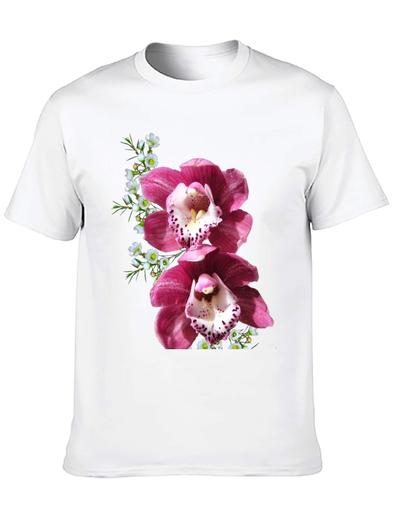 Floral Orchid Print T-Shirt - Black