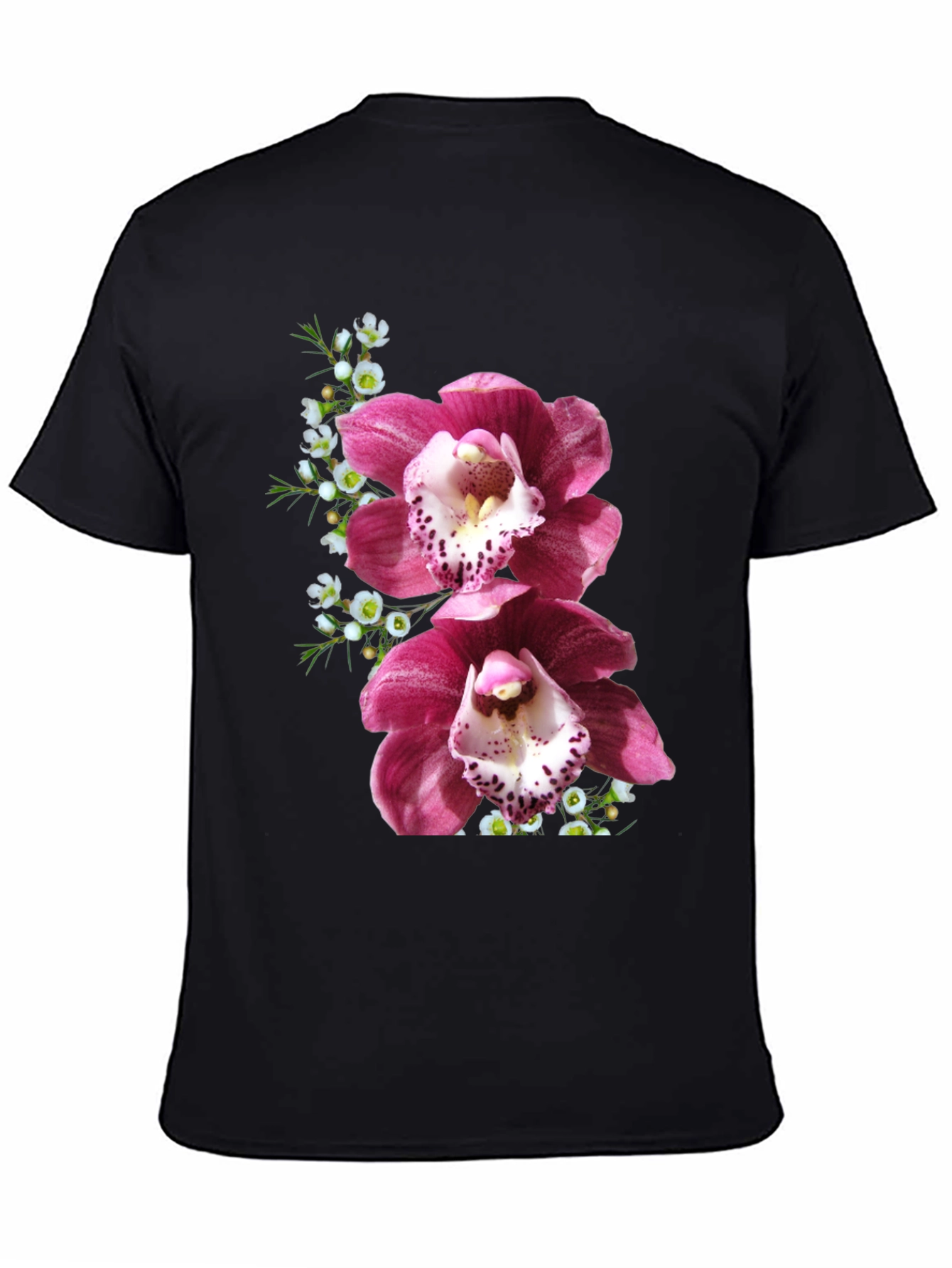 Floral Orchid Print T-Shirt - Black