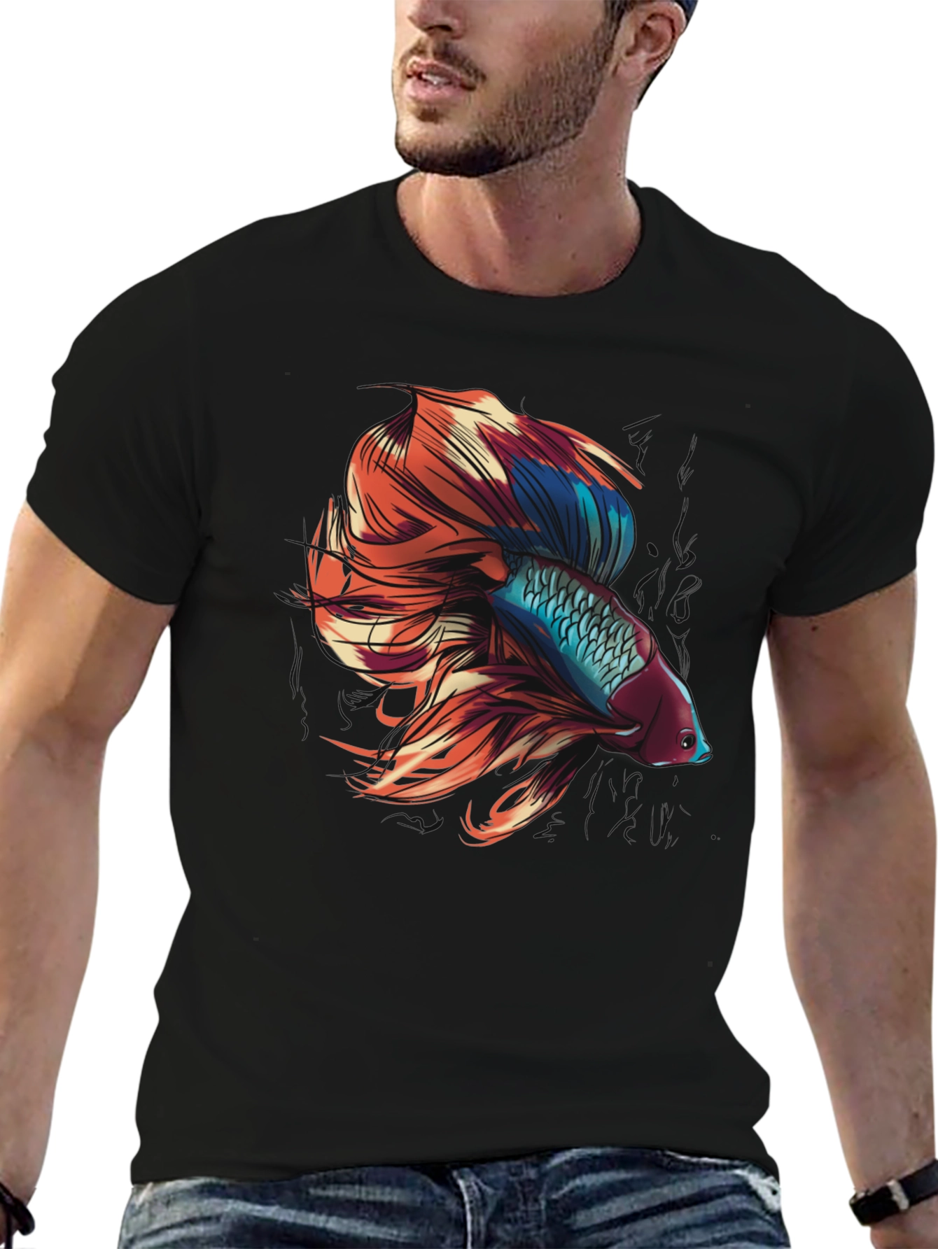 Betta Fish Graphic Tee - Black Cotton T-Shirt