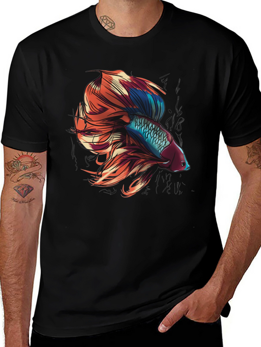 Betta Fish Graphic Tee - Black Cotton T-Shirt