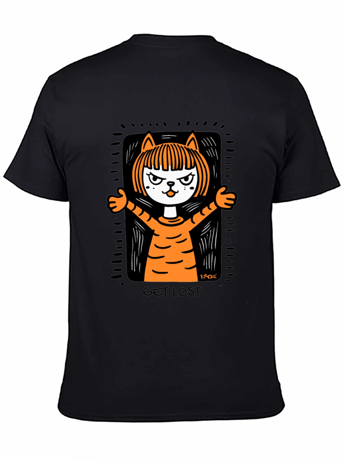 Get Lost Cat Graphic Tee - Mens Black T-Shirt