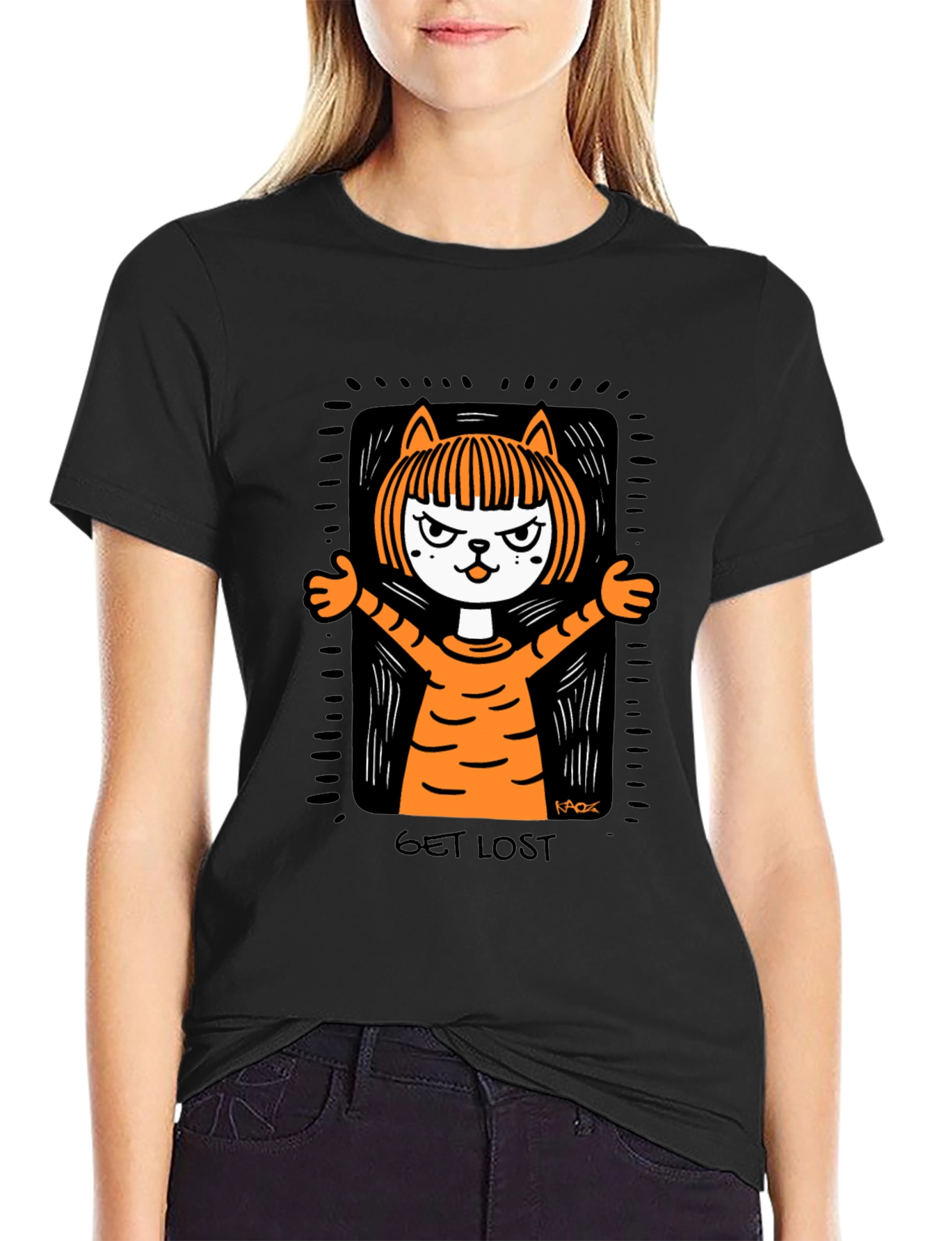 Get Lost Cat Graphic Tee - Mens Black T-Shirt