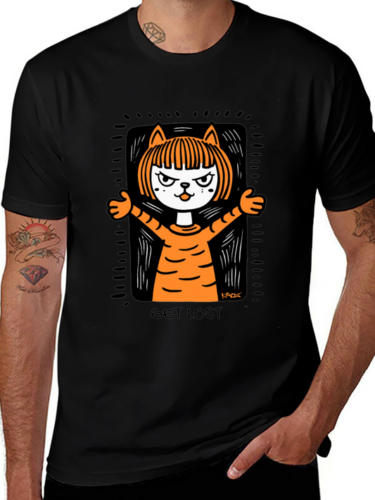 Get Lost Cat Graphic Tee - Mens Black T-Shirt
