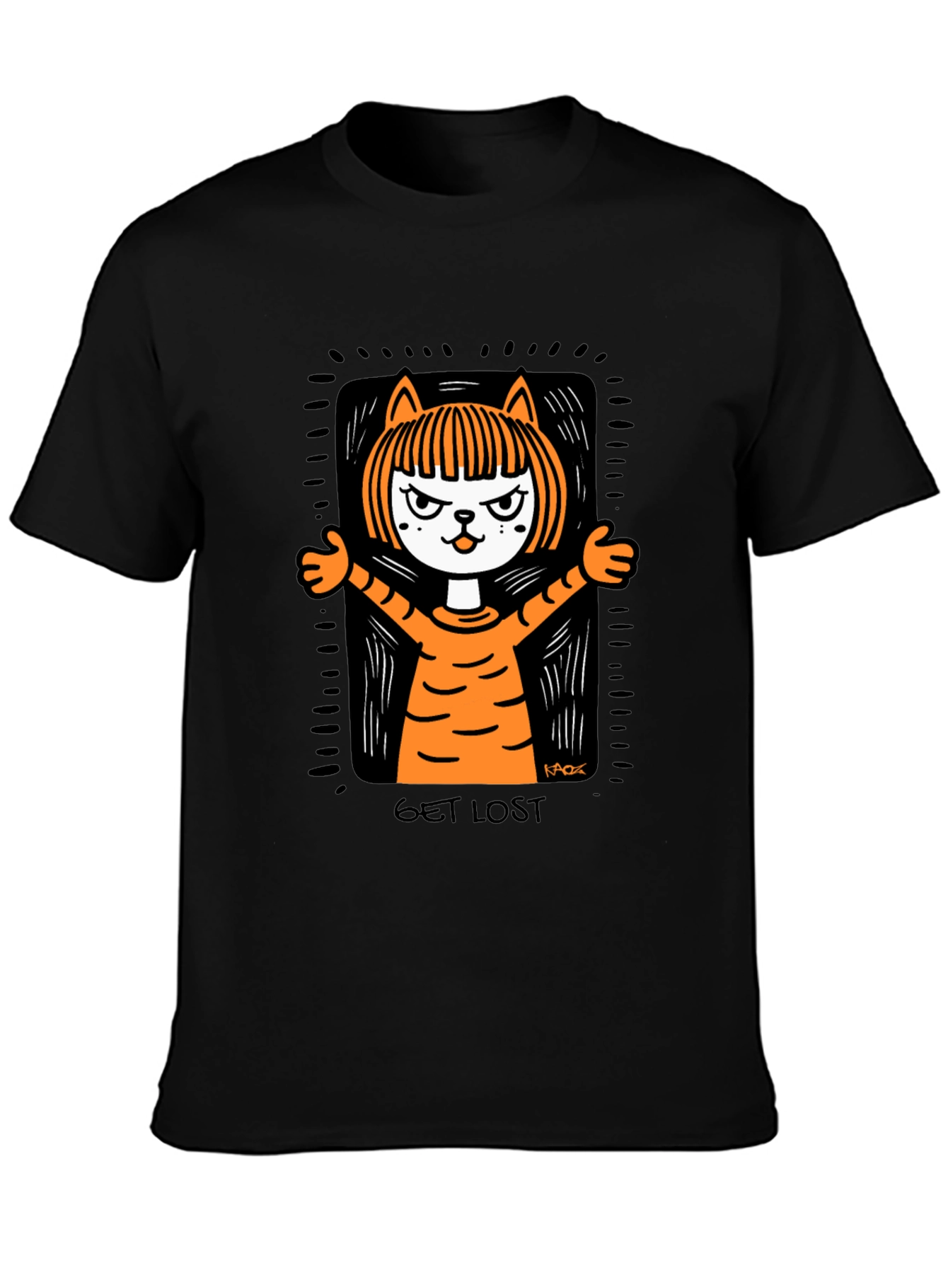 Get Lost Cat Graphic Tee - Mens Black T-Shirt