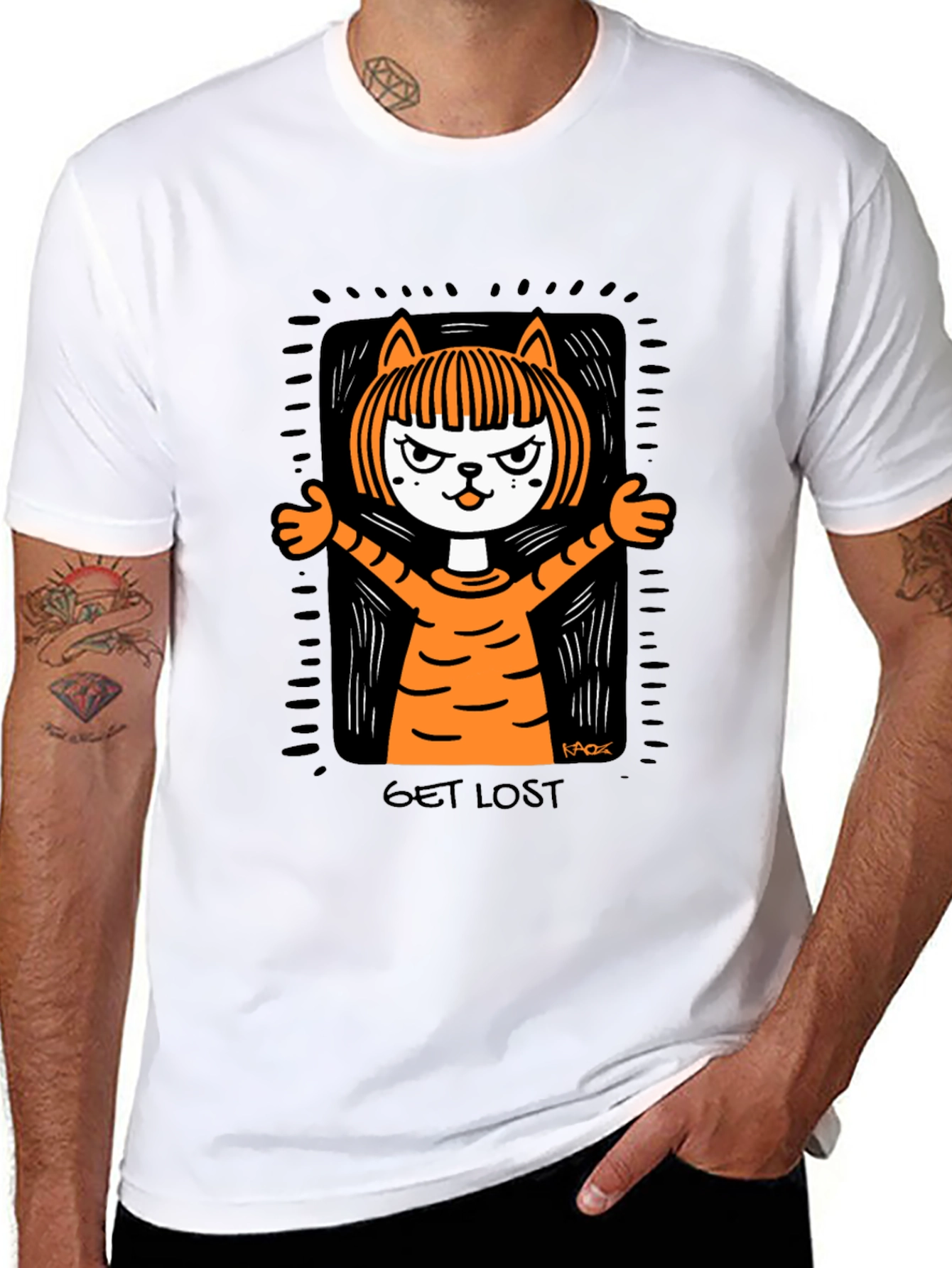 Get Lost Cat Graphic Tee - Mens Black T-Shirt
