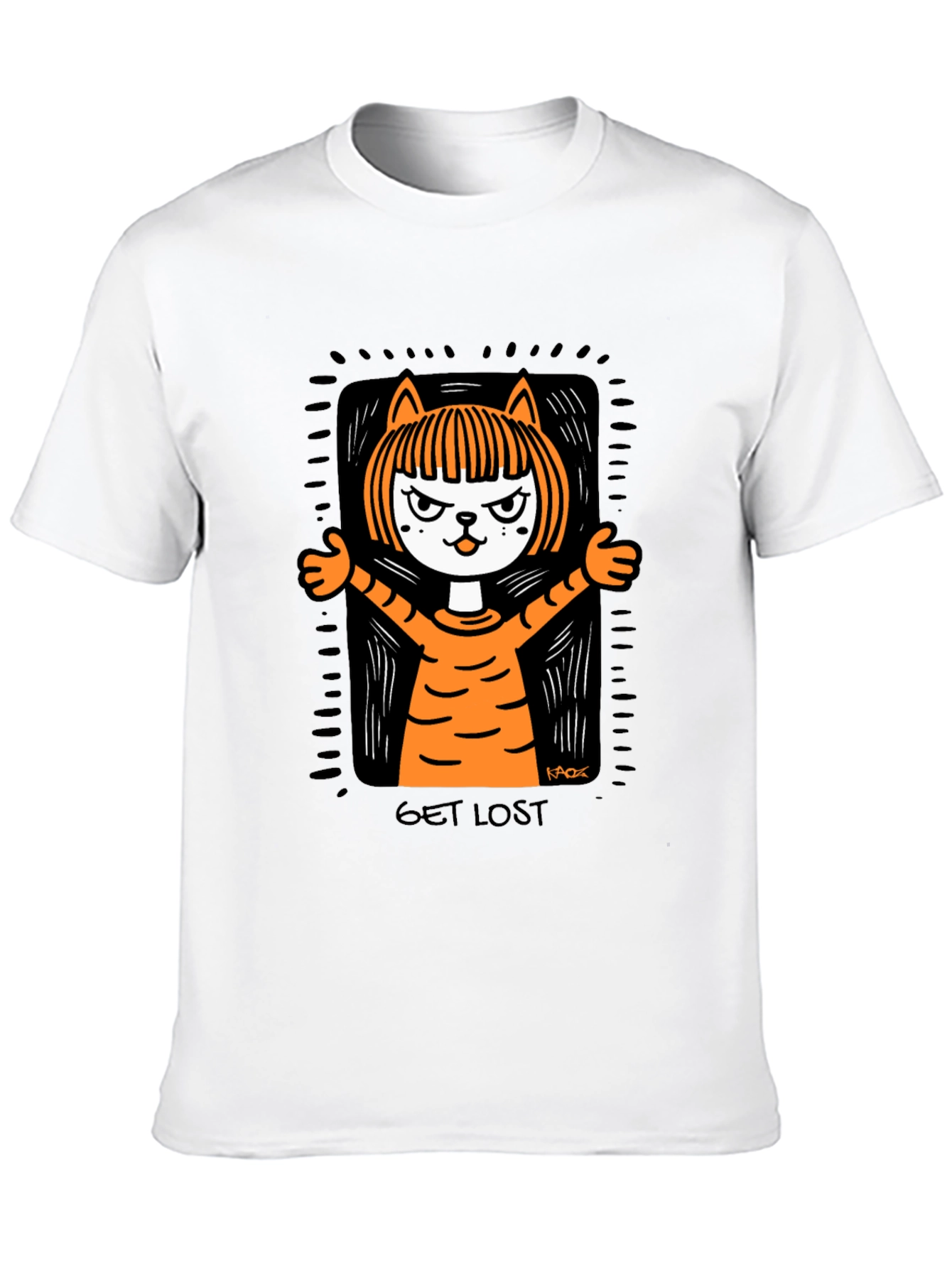 Get Lost Cat Graphic Tee - Mens Black T-Shirt