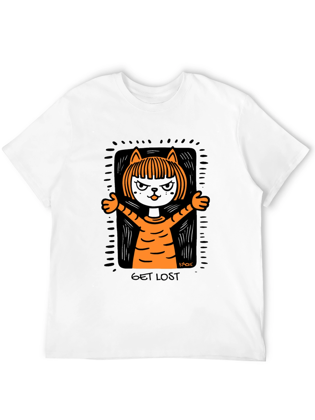 Get Lost Cat Graphic Tee - Mens Black T-Shirt